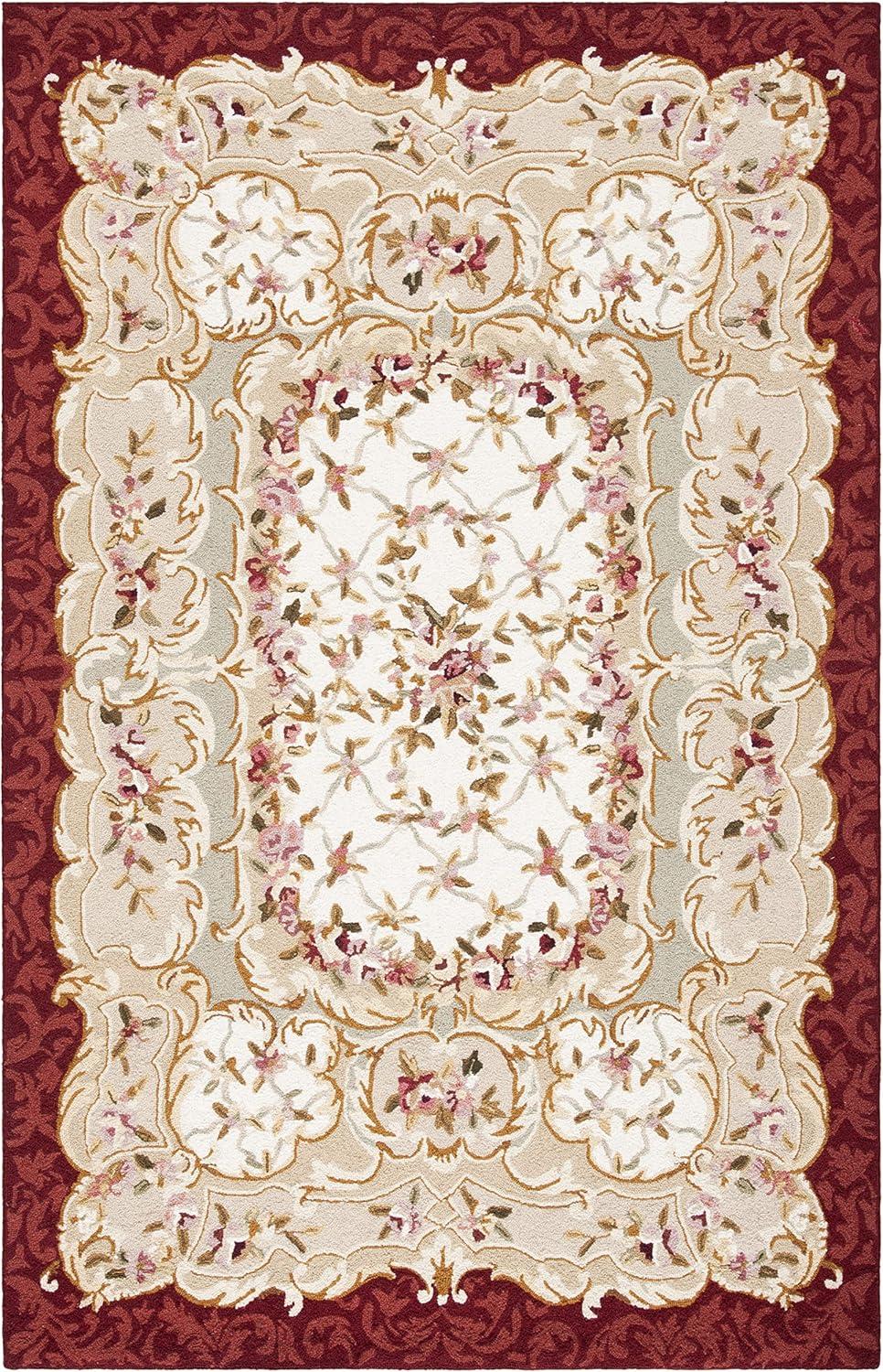 Handmade Ivory Floral Wool Area Rug 5'3" x 8'3"