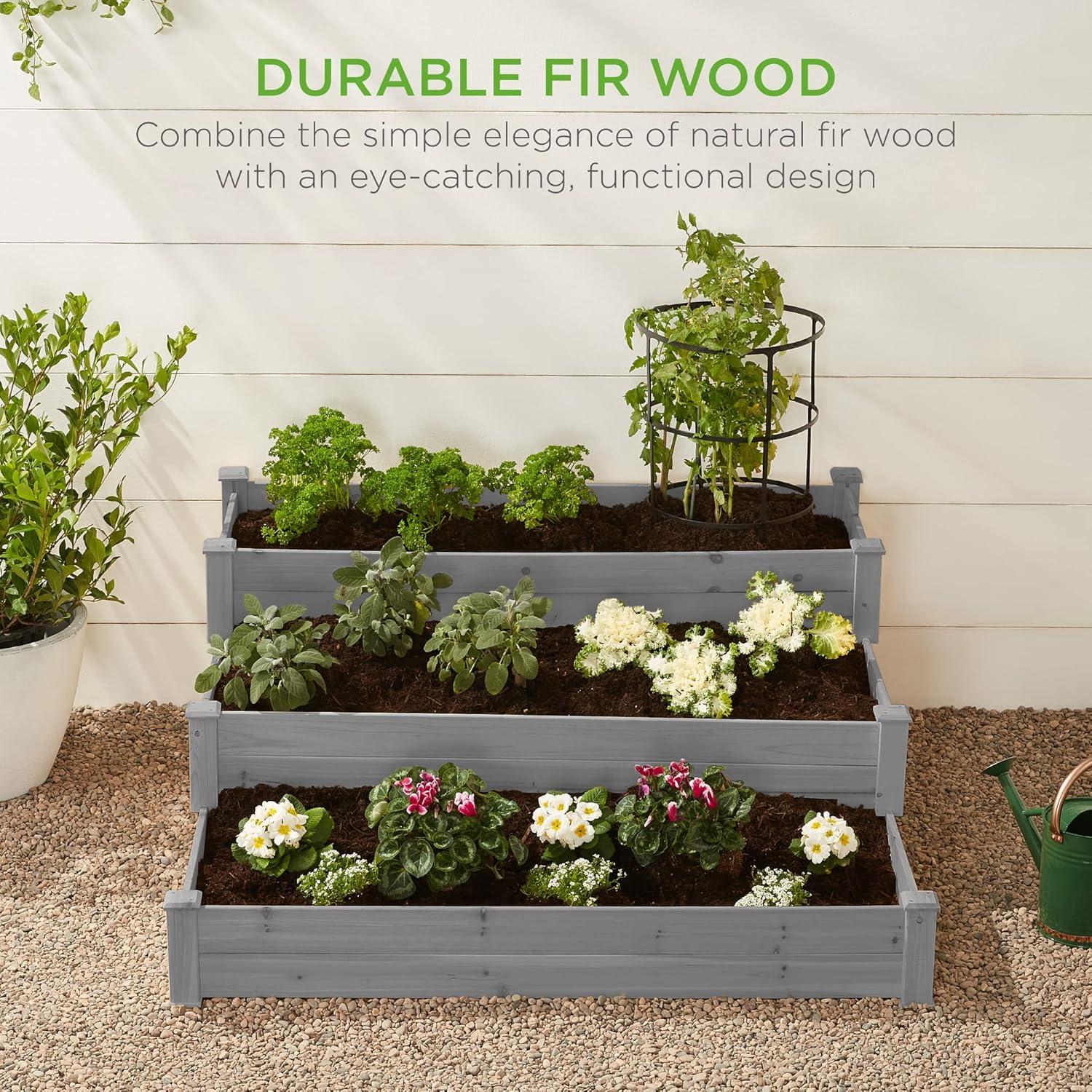Arlmont & Co. Rosselyn 3-Tier Fir Wood Raised Garden Bed Planter for Plants, Vegetables, Outdoor Gardening