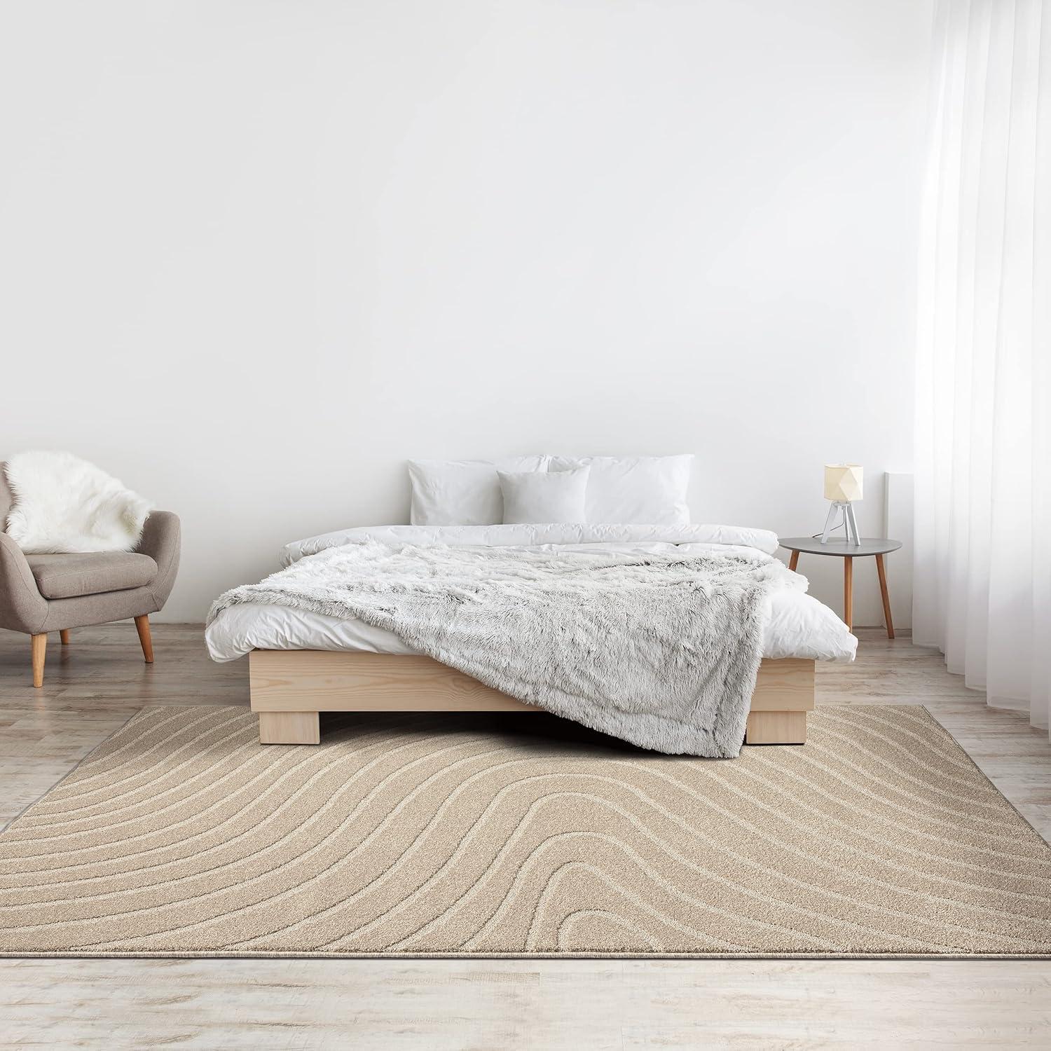 Luxe Weavers Modern Geometric Wave Beige 6x9 Area Rug