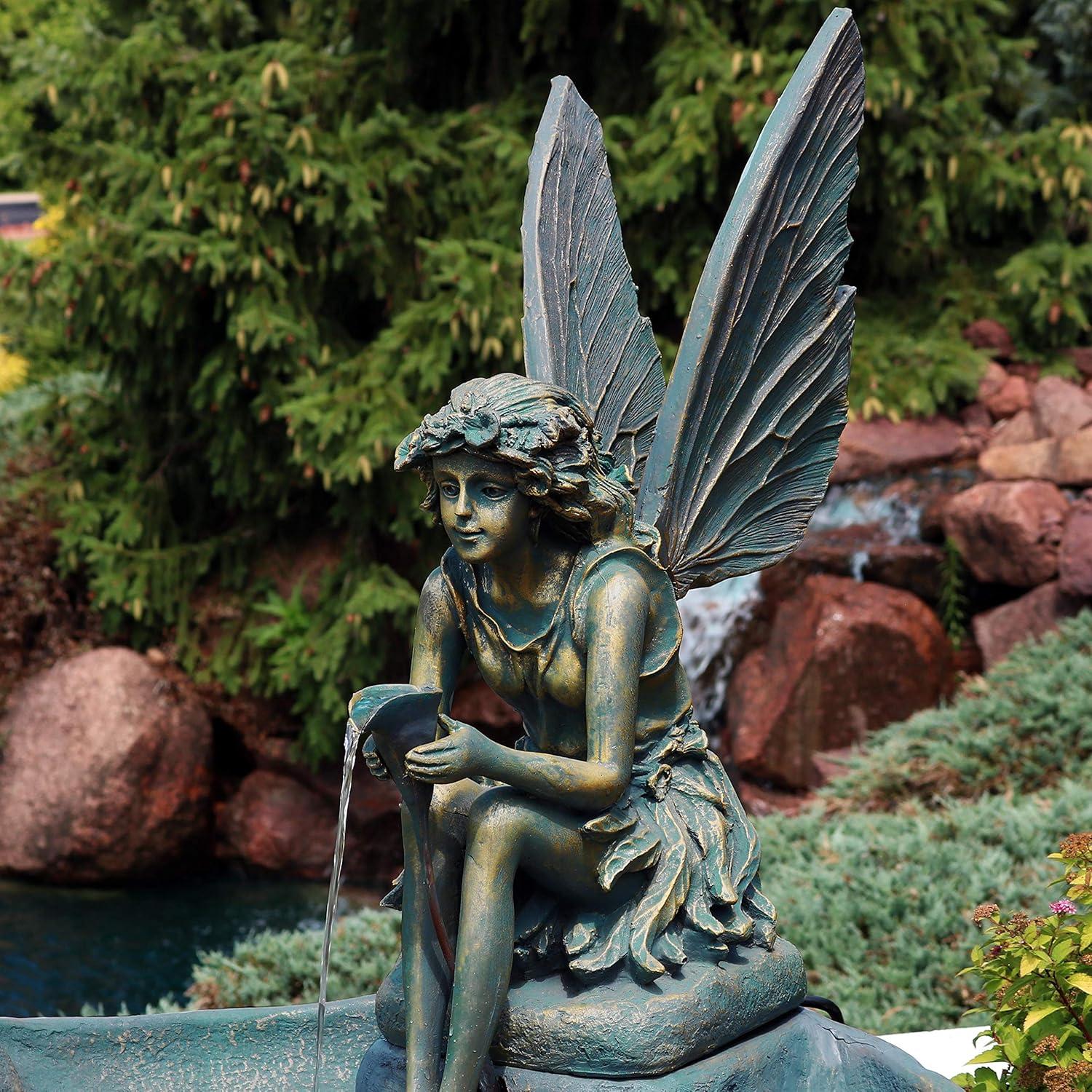 Sunnydaze 30"H Electric Fiberglass Fairy Shell Outdoor Water Fountain