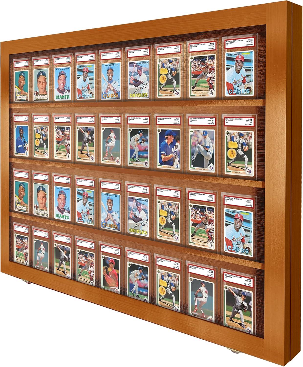 PENNZONI Baseball Card Display Case, 36 Graded Cards Acrylic Frame, Walnut