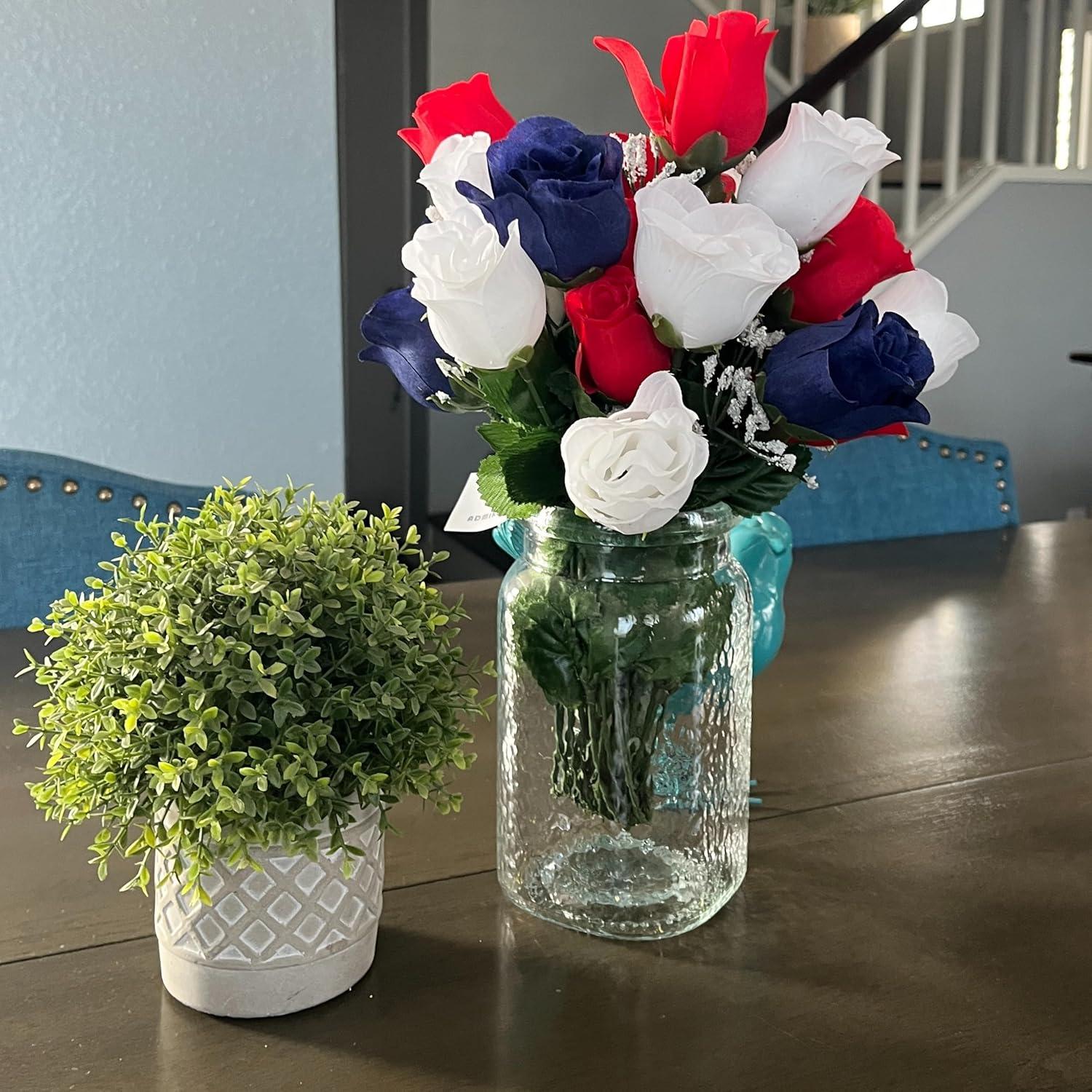 Admired By Nature 14 Stems of Blossoms Rose Flower Bush, Red/White/Blue