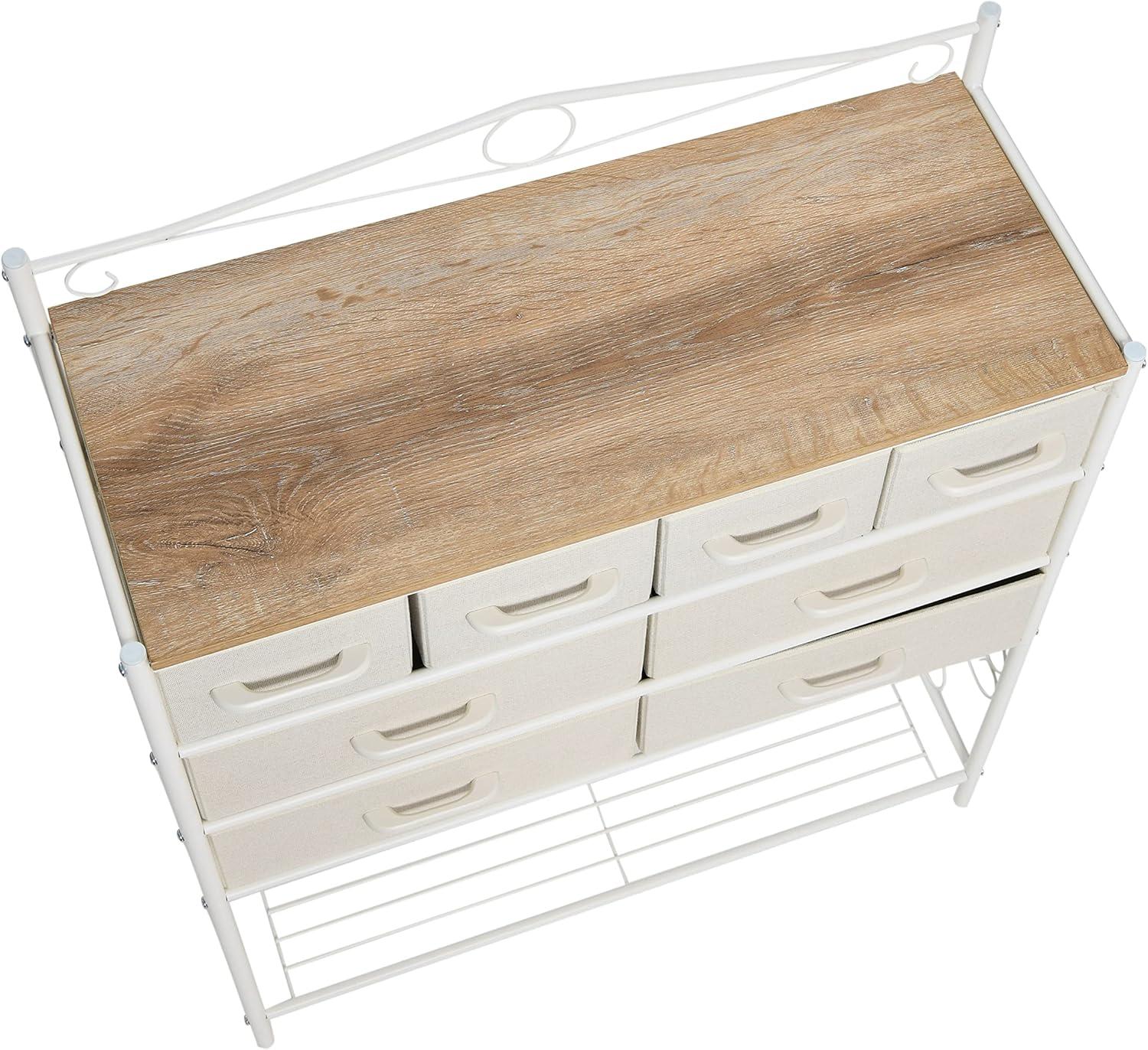 Victorian Style 8-Drawer and Bottom Shoe Shelf Storage Organizer Unit, White and Coastal Oak Color