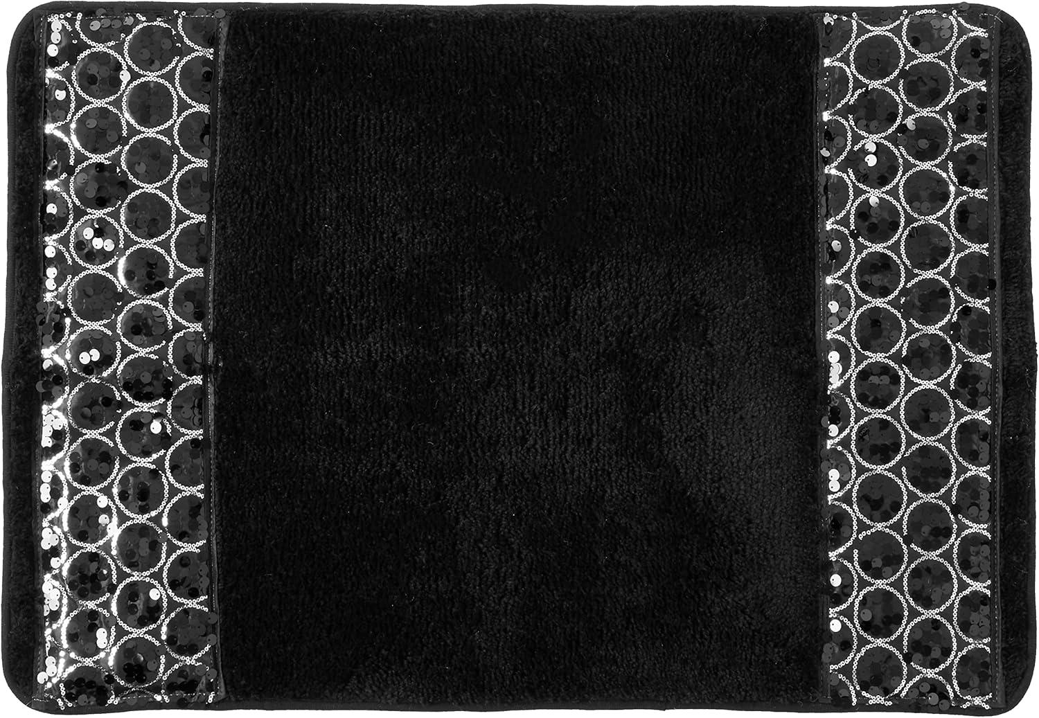 Popular Bath Sinatra Bath Rug with Black Sequins, Black