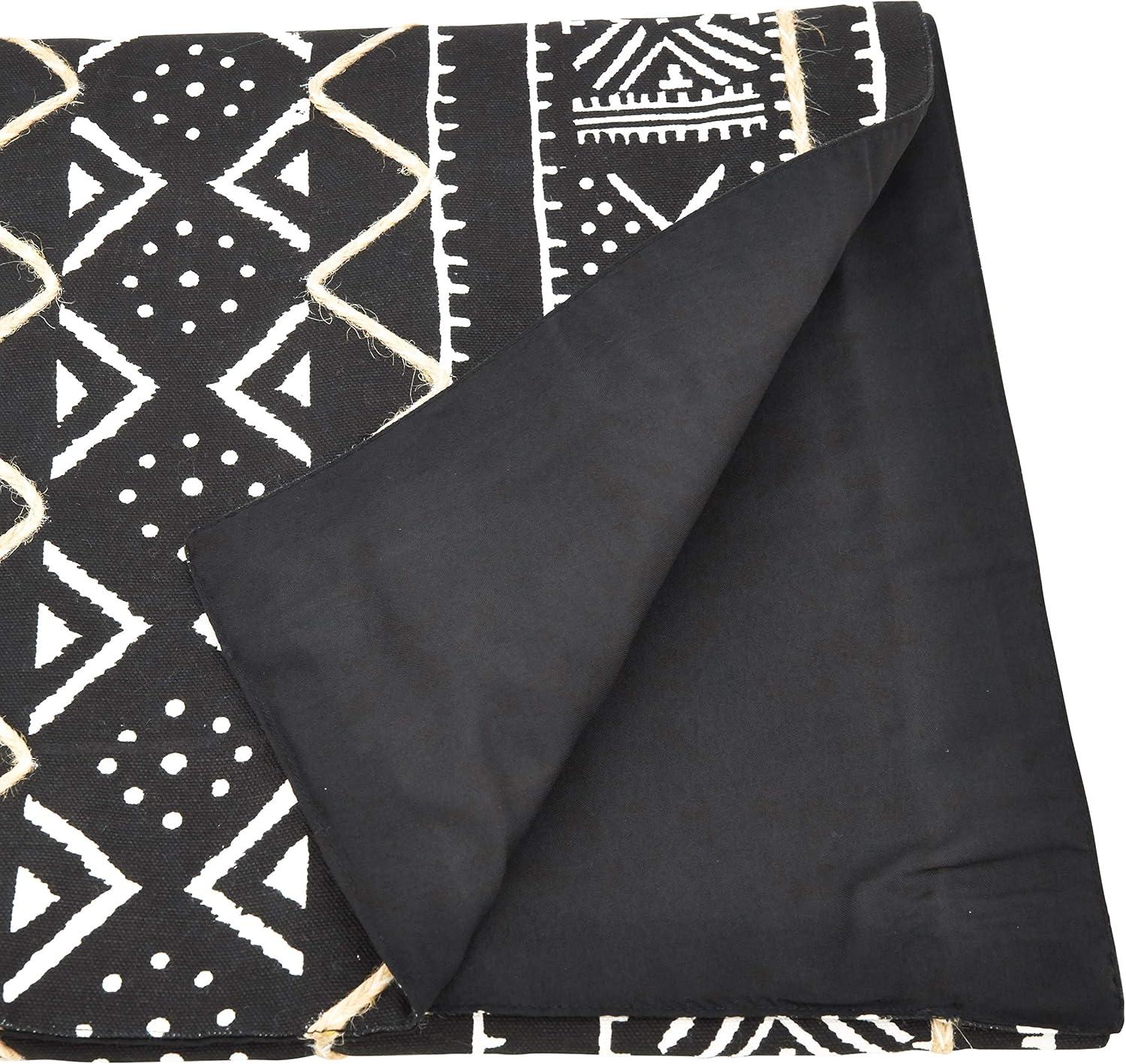 Black and White Cotton Mud Cloth Table Runner, 16" x 108"