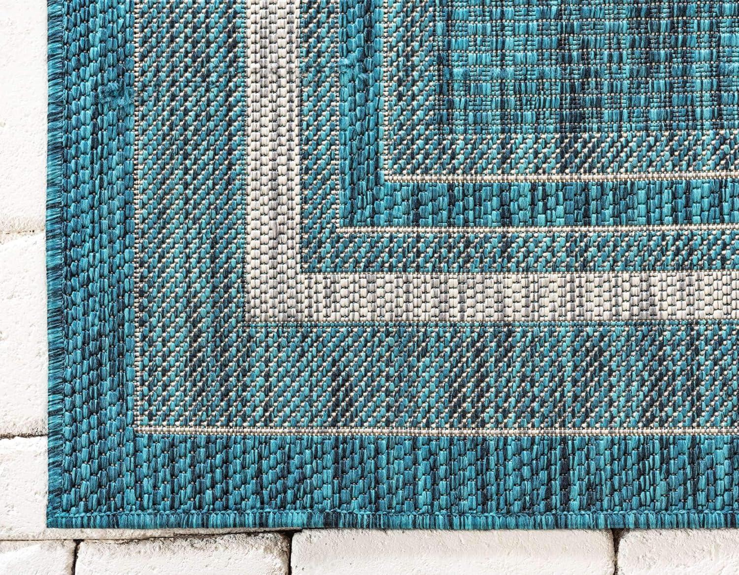 Unique Loom 9' 0 x 12' 2 Rectangle Indoor/Outdoor Border Teal Area Rug