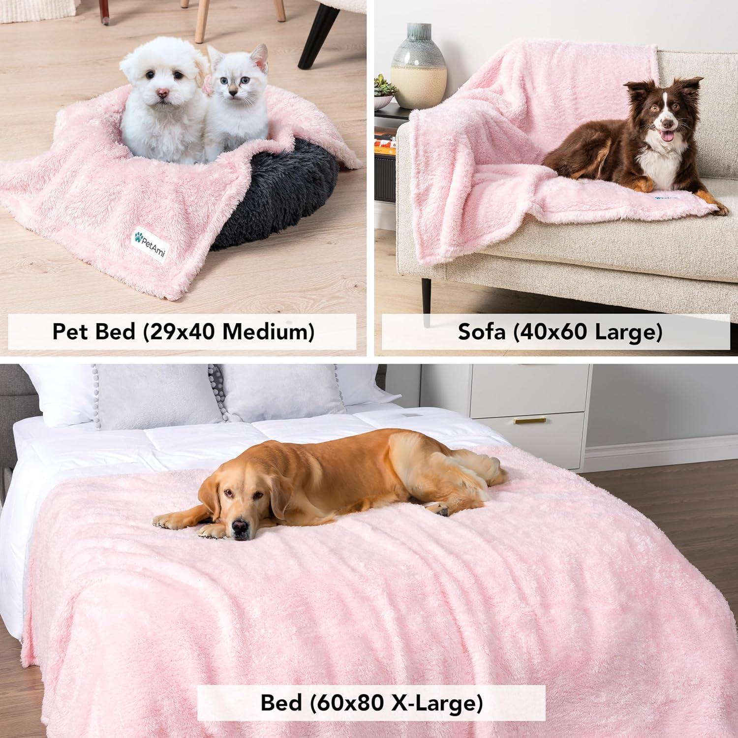 PetAmi Fluffy Dog Blanket for Pet Cat Puppy Kitten, Faux Shearling Soft Fleece Throw, Plush Reversible Washable Couch Cover