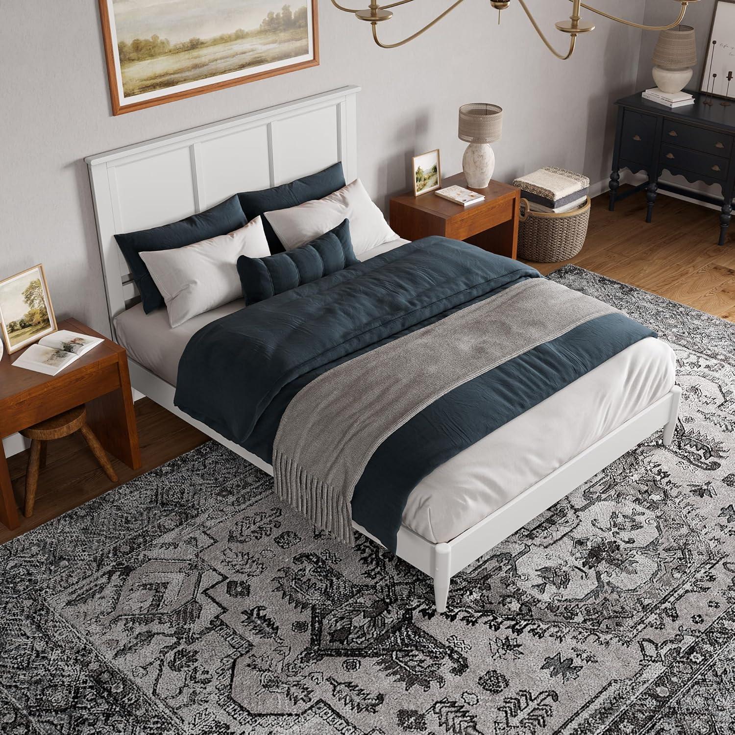 AFI Charlotte Queen Solid Wood Low Profile Platform Bed, White