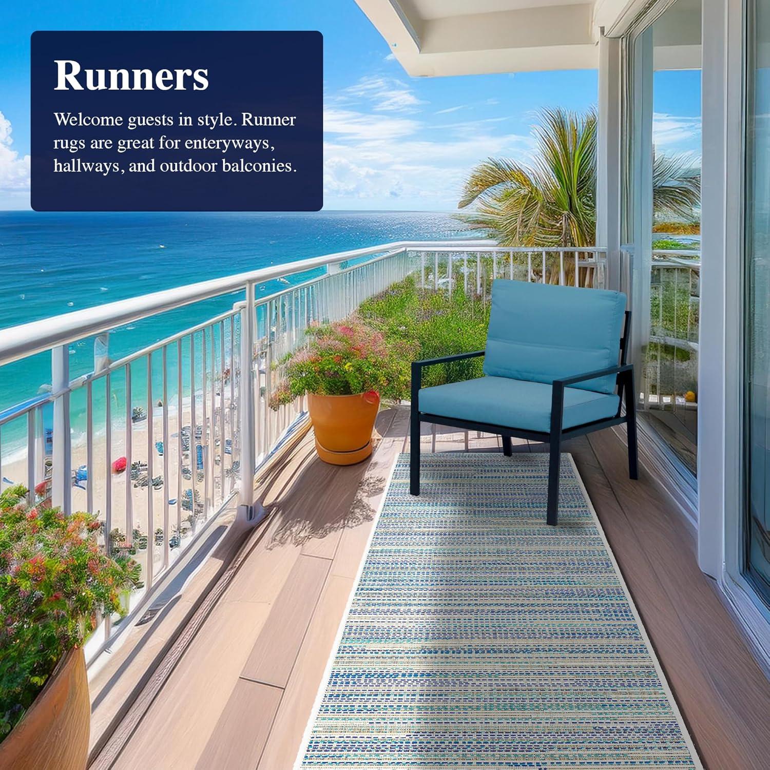 Couristan Monaco Alassio Indoor / Outdoor Area Rug, Sand-Azure Blue-Turquoise, 3'9" x 5'5"