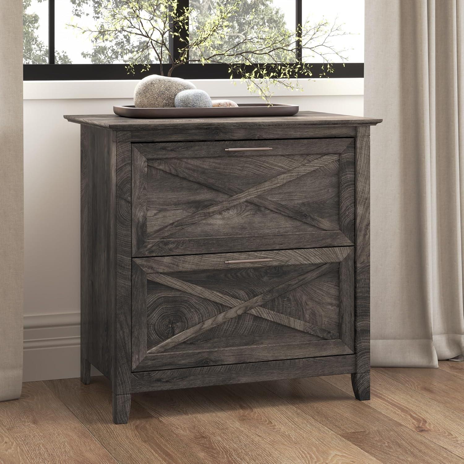 Bush Furniture Key West Lateral File Cabinet, 2 Drawer, Dark Gray Hickory