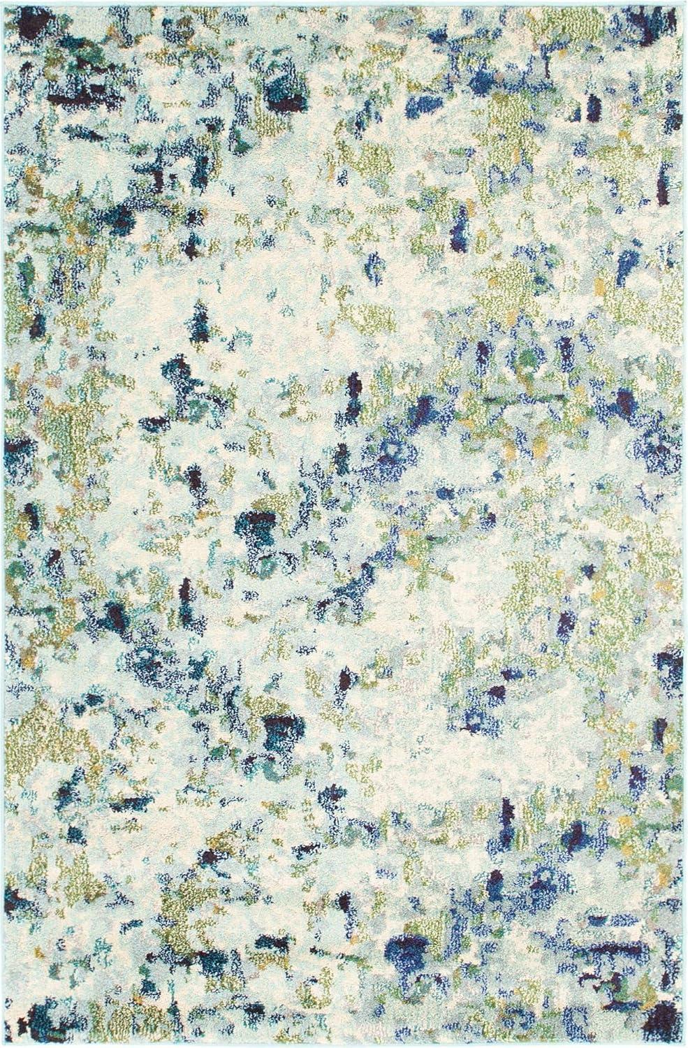 Luminous Abstract Light Blue 4' x 6' Easy-Care Synthetic Rug