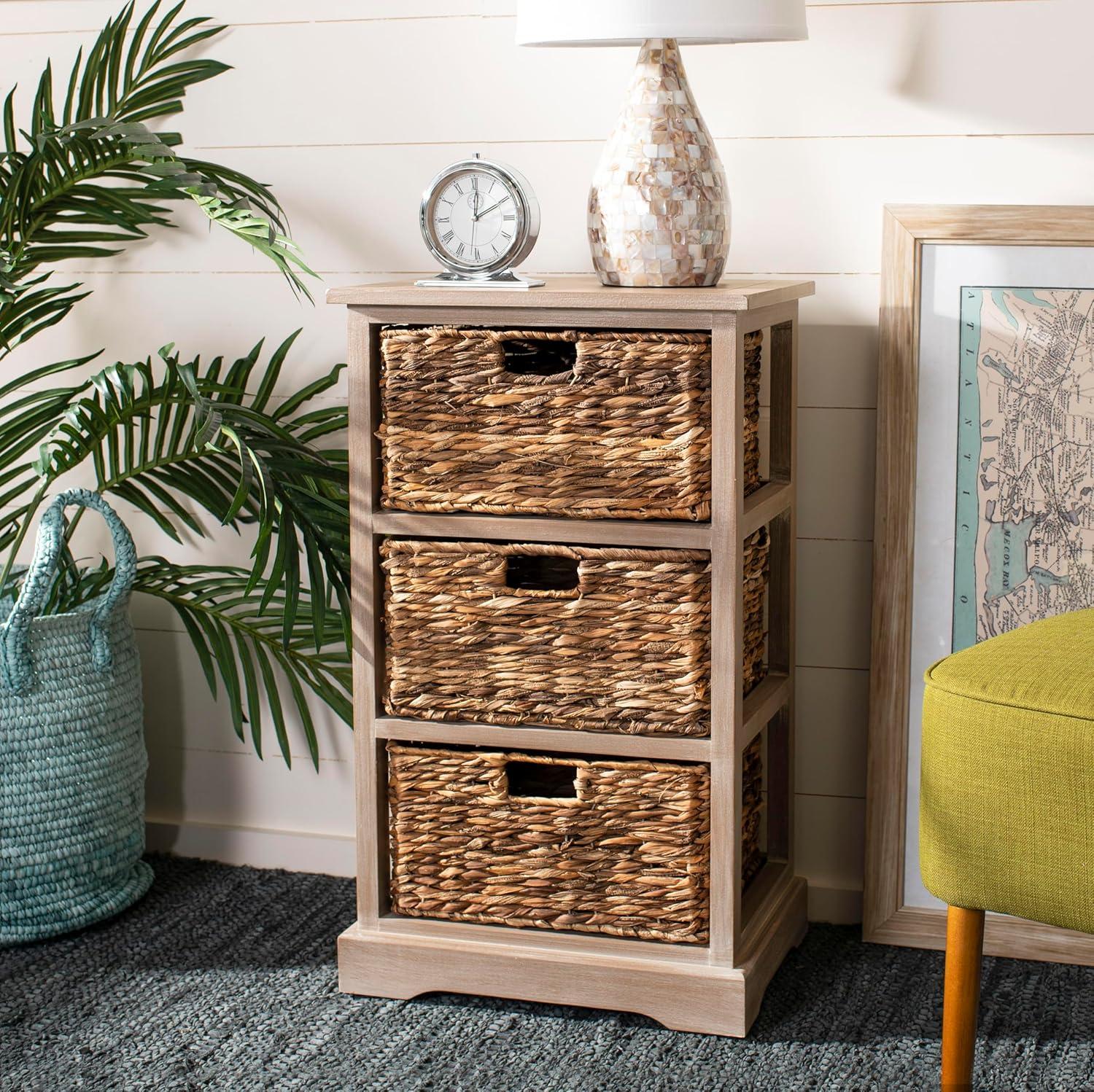 Halle 3 Wicker Basket Storage Side Table - Safavieh