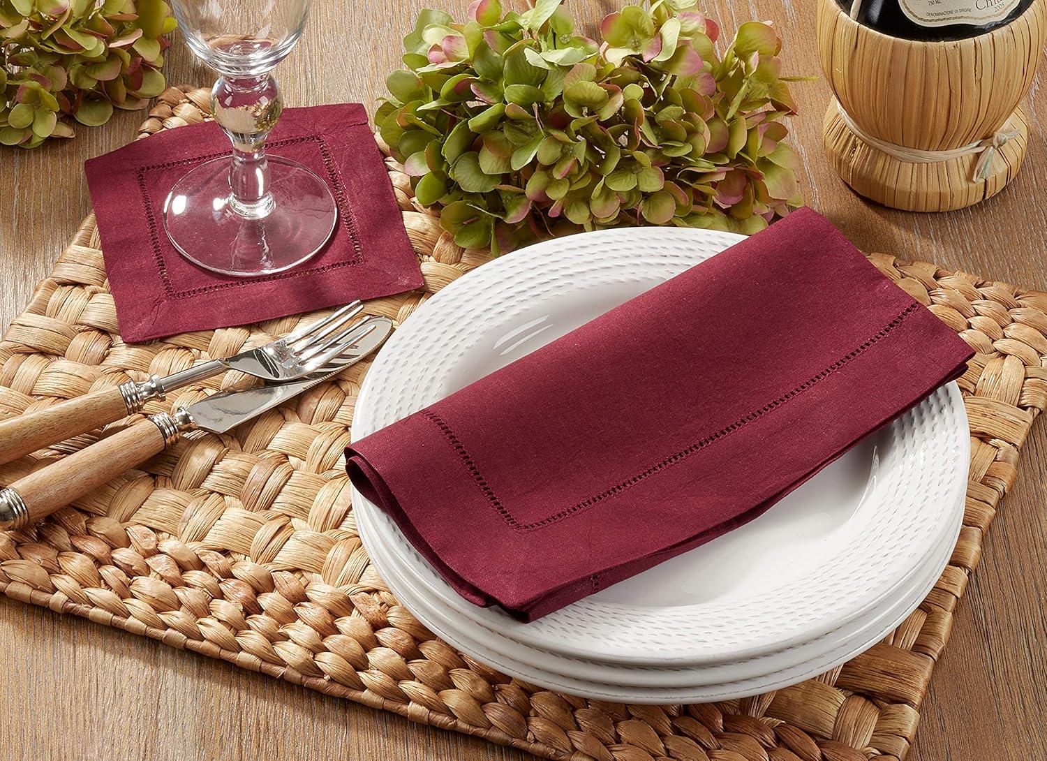 Saro Lifestyle Hemstitched Linen Dinner Napkins (Set of 4) Burgundy