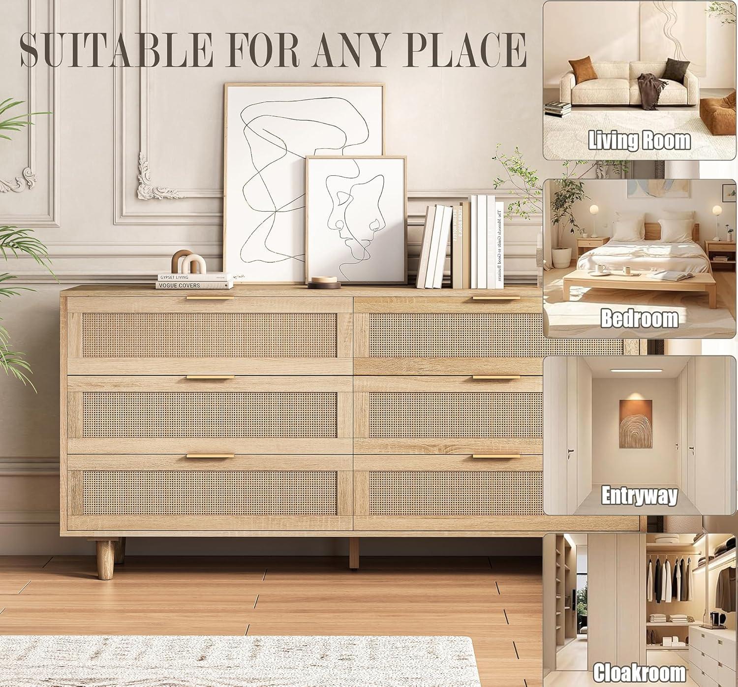 Rattan Dresser Modern Chest With 6 Drawer Dresser Wood Storage Closet Dressers