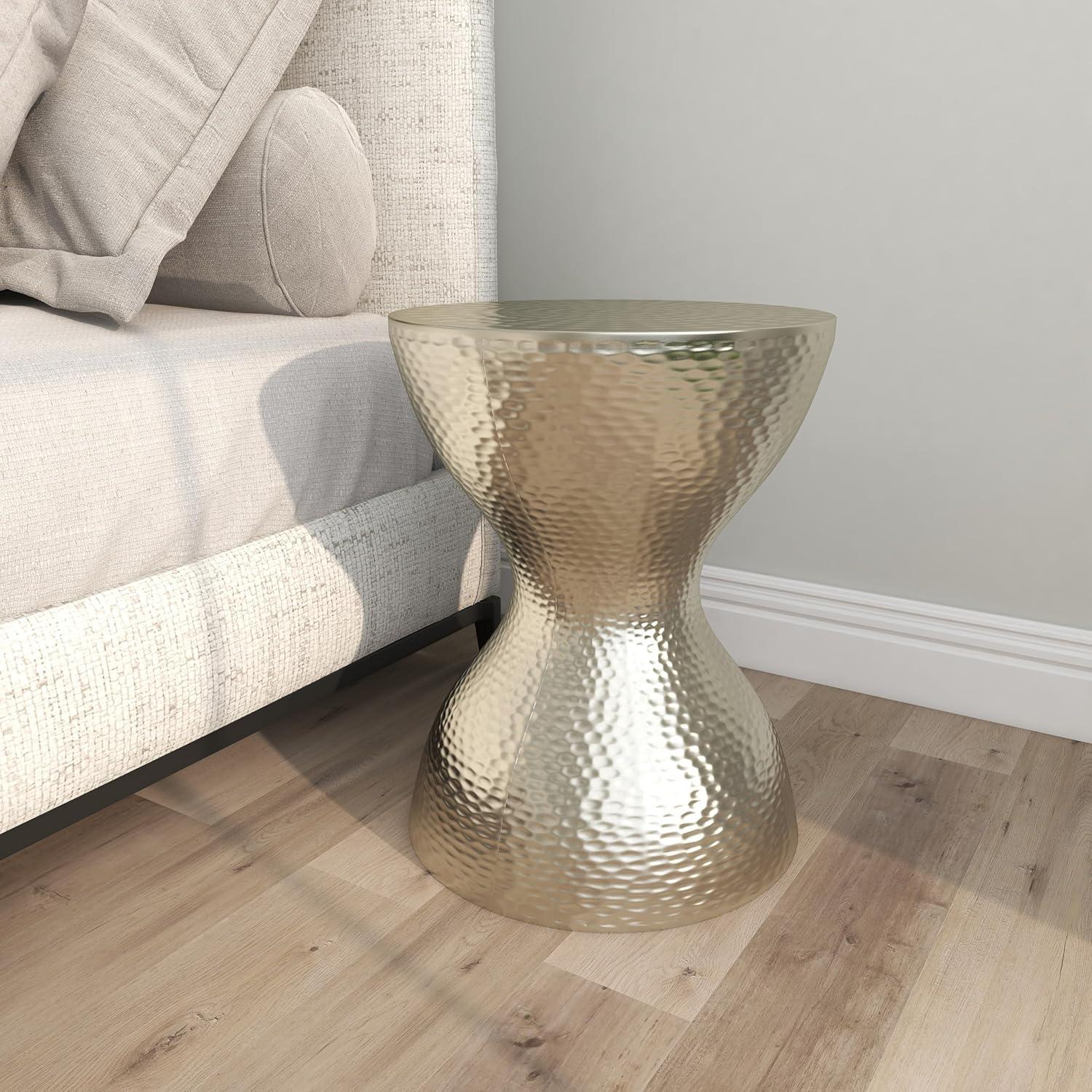 Modern Hourglass Hammered Metal Accent Table Silver - Olivia & May: Industrial Style, Iron Frame, No Assembly Required