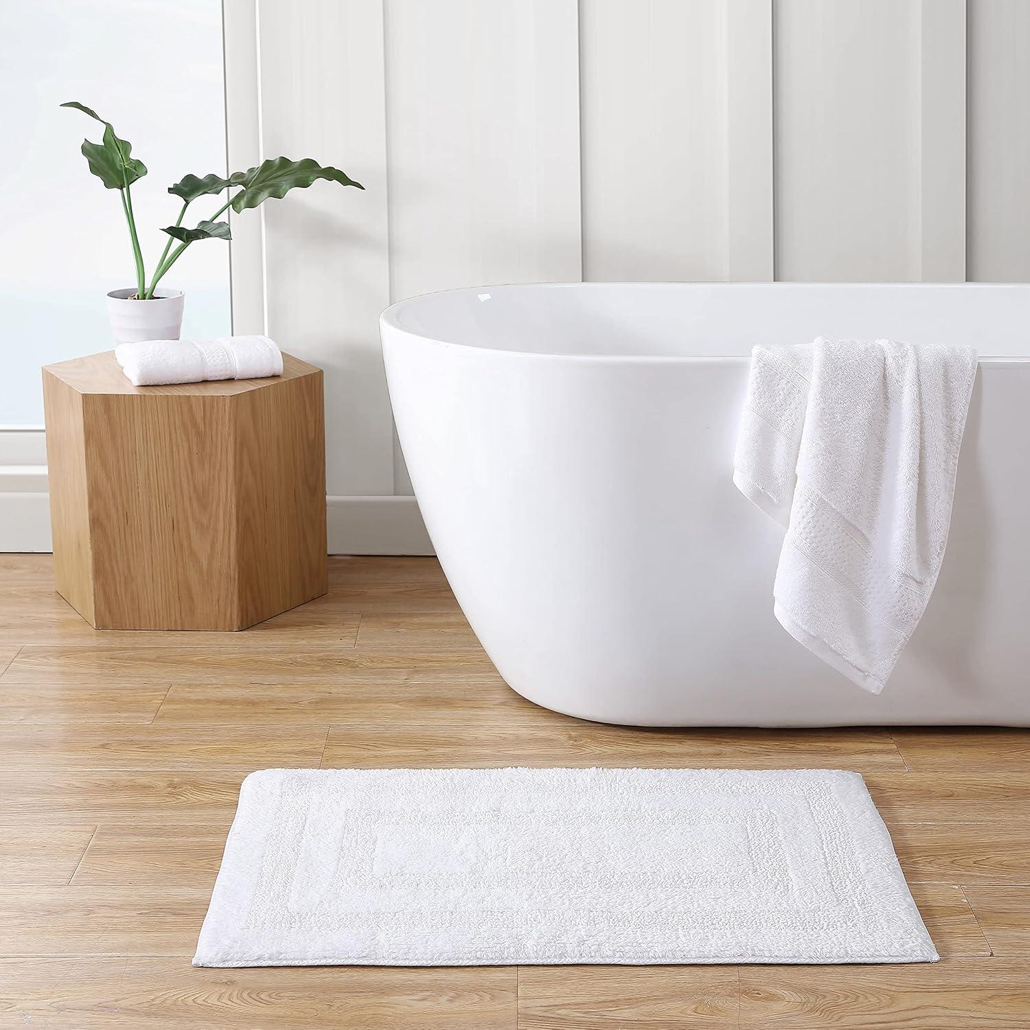 Micellar White Solid Reversible Cotton Rectangle 2--Piece Bath Rug Set