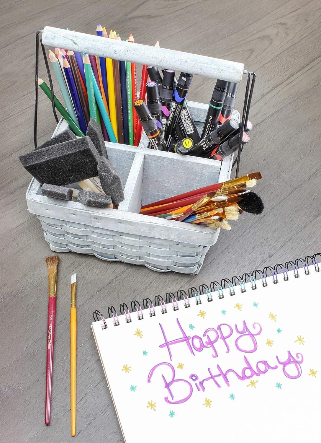 AuldHome Design Gray Wood Basket Caddy, 4-Compartment Carry-All Divided Organizer