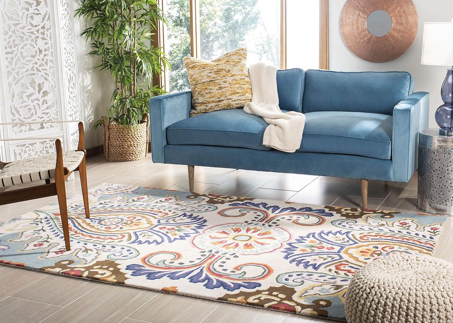 Bella BEL118 Hand Tufted Area Rug - Ivory/Teal - 4'x6' - Safavieh.