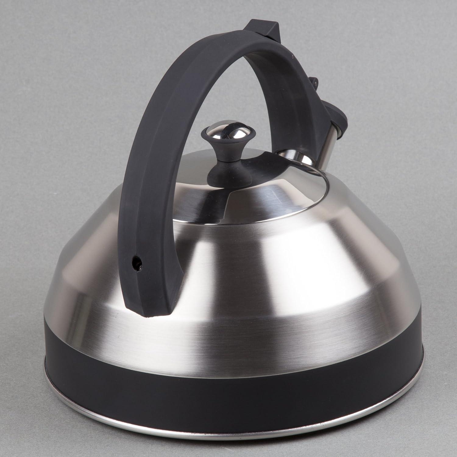 Stainless Steel Whistling Teakettle with Black Handle, 2.8 Quart