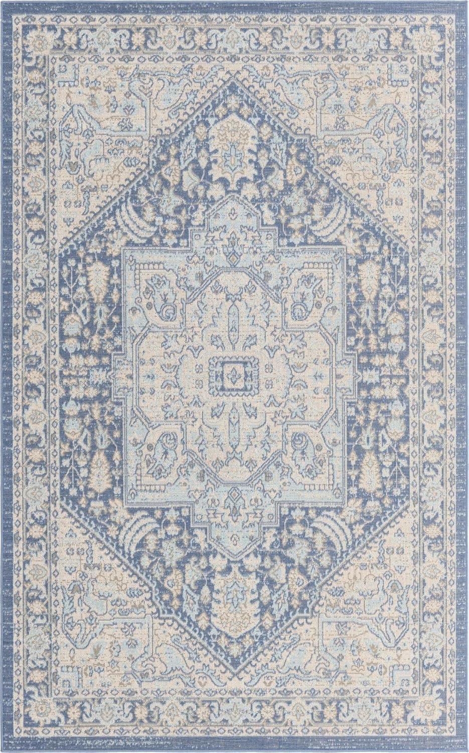 French Blue Medallion Indoor Rectangular Rug 5'x8'