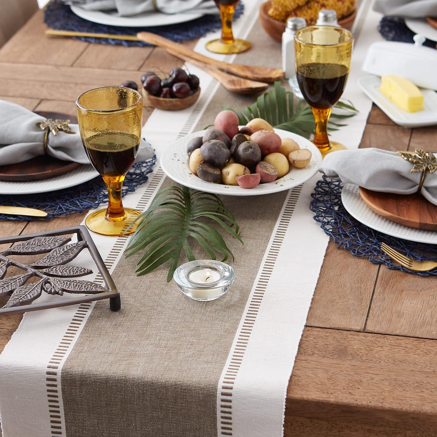 Brown Dobby Stripe Ribbed Table Runner 13x72