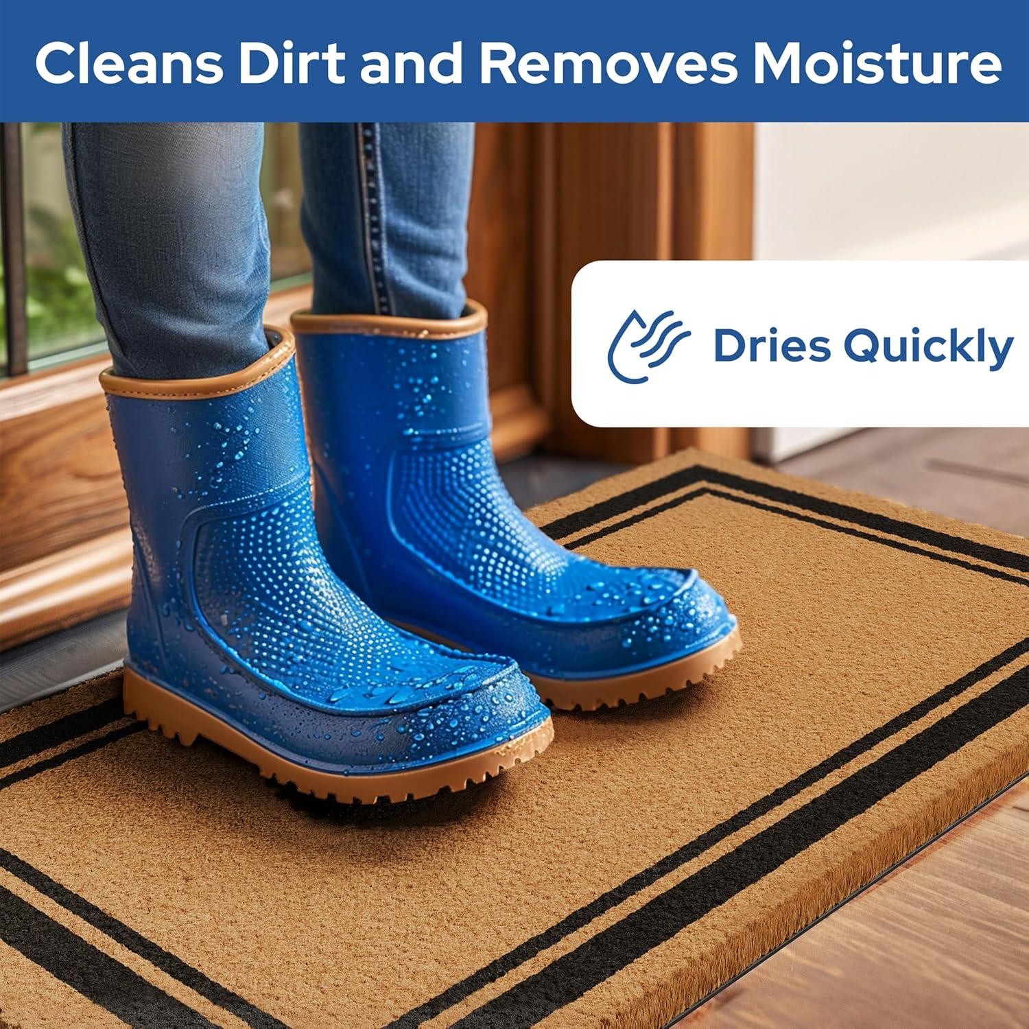 Barnyard Designs Natural Coco Coir Heavy Duty Backing Doormat - Large Cute Non-Slip Front Door Welcome Mat for Outside Entrance or Porch Entry, Brown (30x48, Border)