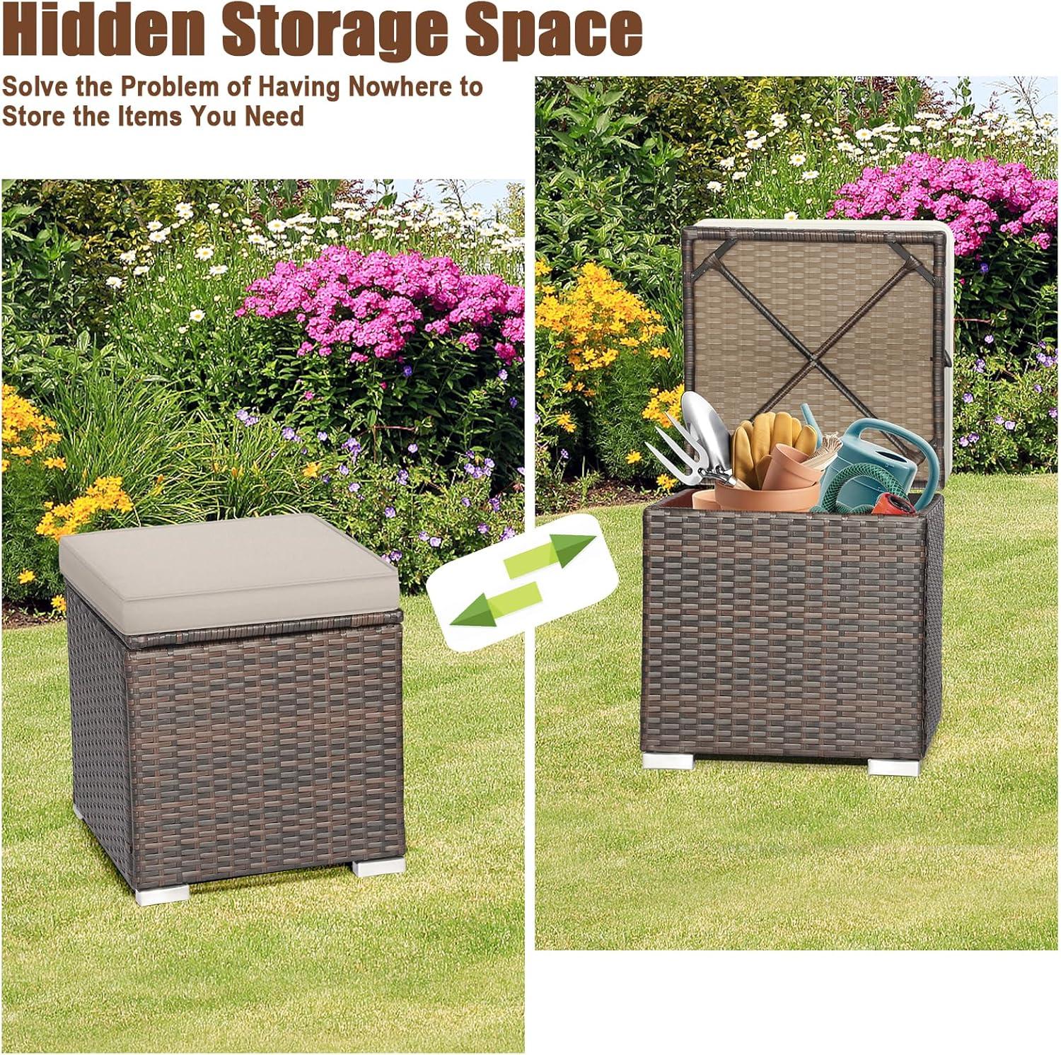 Latitude Run® 2-Pieces Patio Ottoman Set Outdoor Wicker Stool With Storage