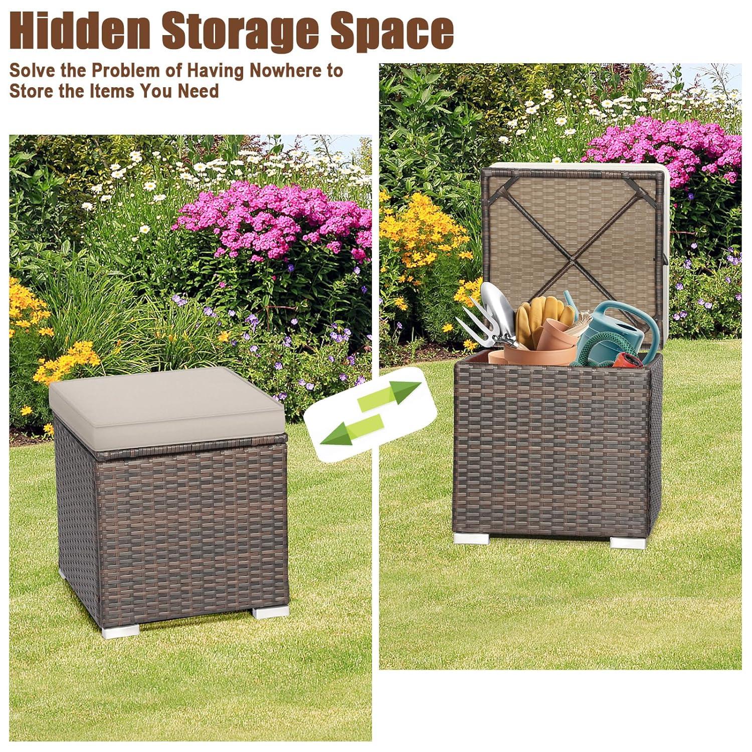 Latitude Run® 2-Pieces Patio Ottoman Set Outdoor Wicker Stool With Storage