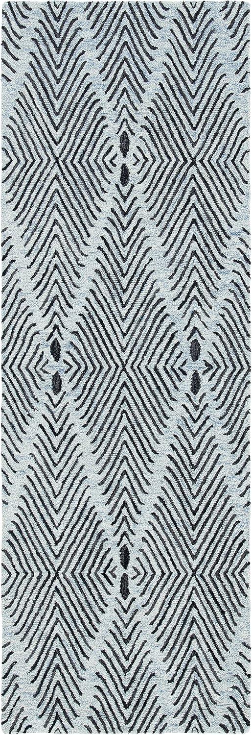 Light Blue and Charcoal Hand-Tufted Wool Runner Rug
