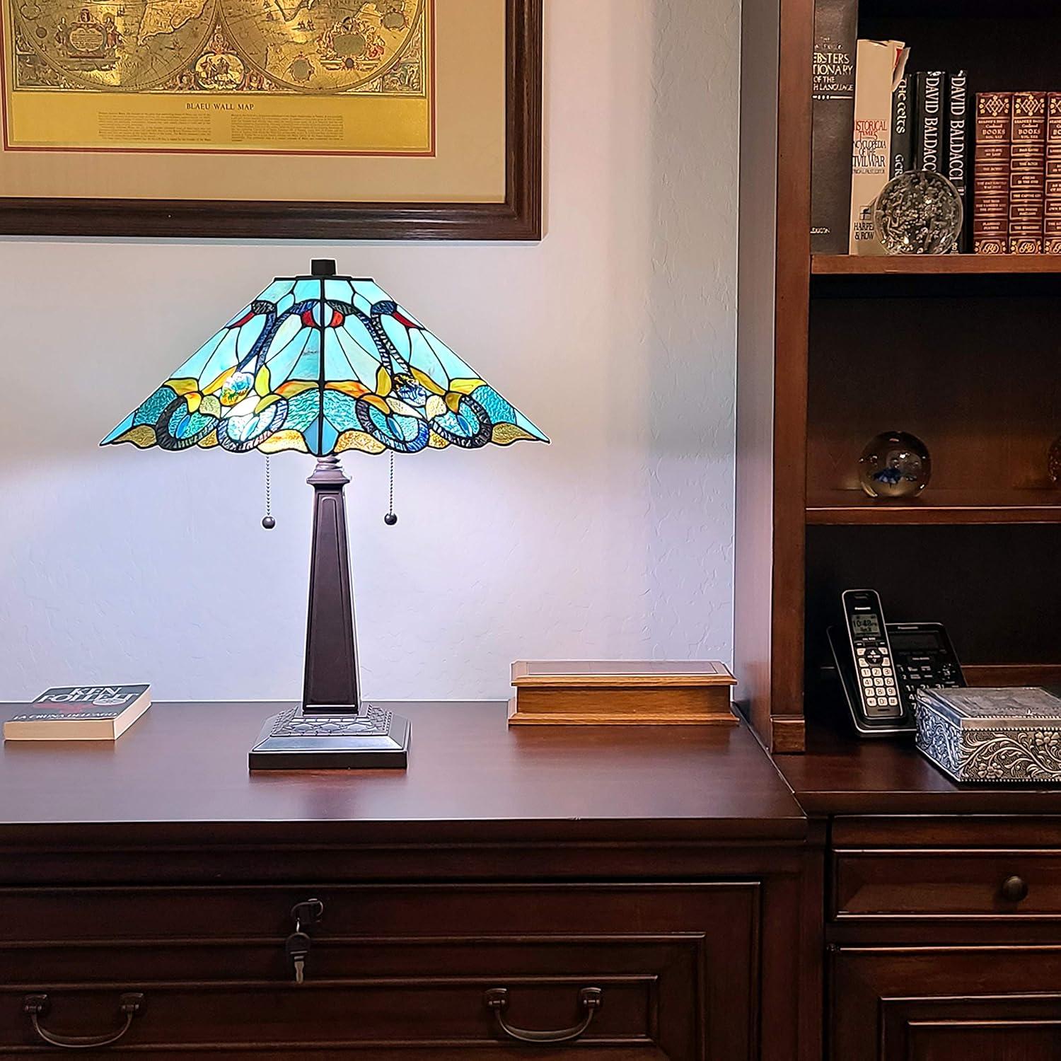 Tiffany Style Multi-Color Stained Glass Table Lamp