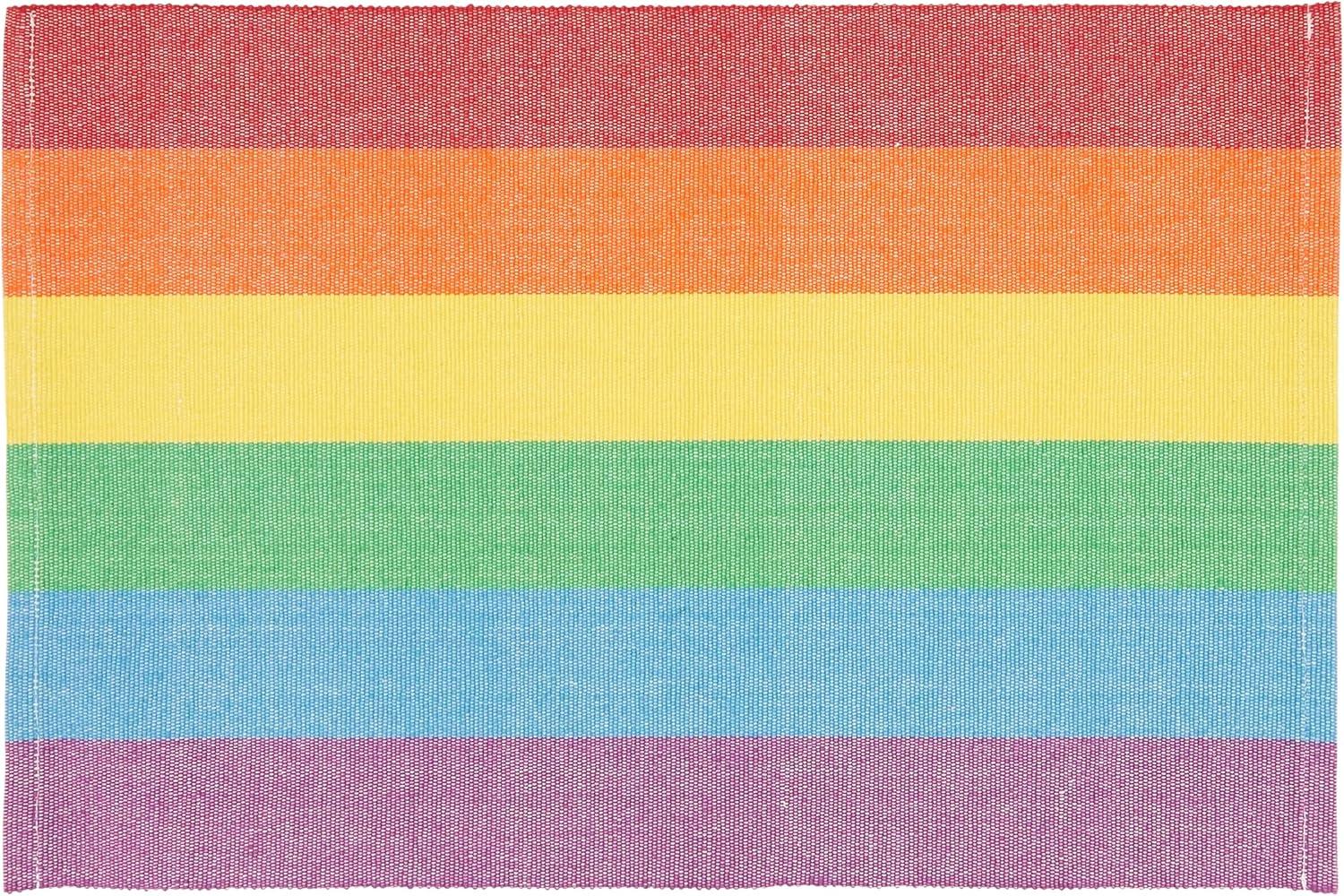 Rainbow Stripe Multicolored Fabric Placemats, Set of 4, 13"x20"