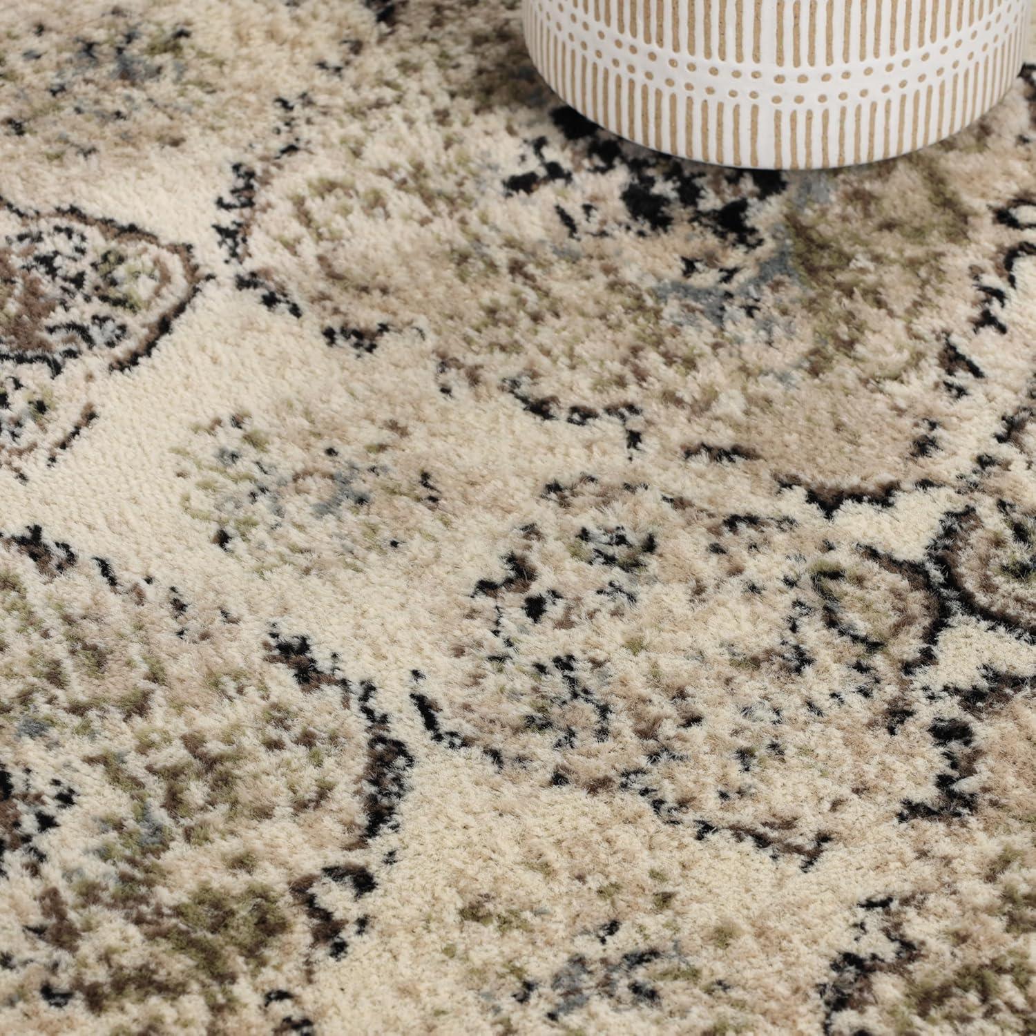 Superior Mayfair Distressed Damask Indoor Area Rug, 5' x 8', Ivory