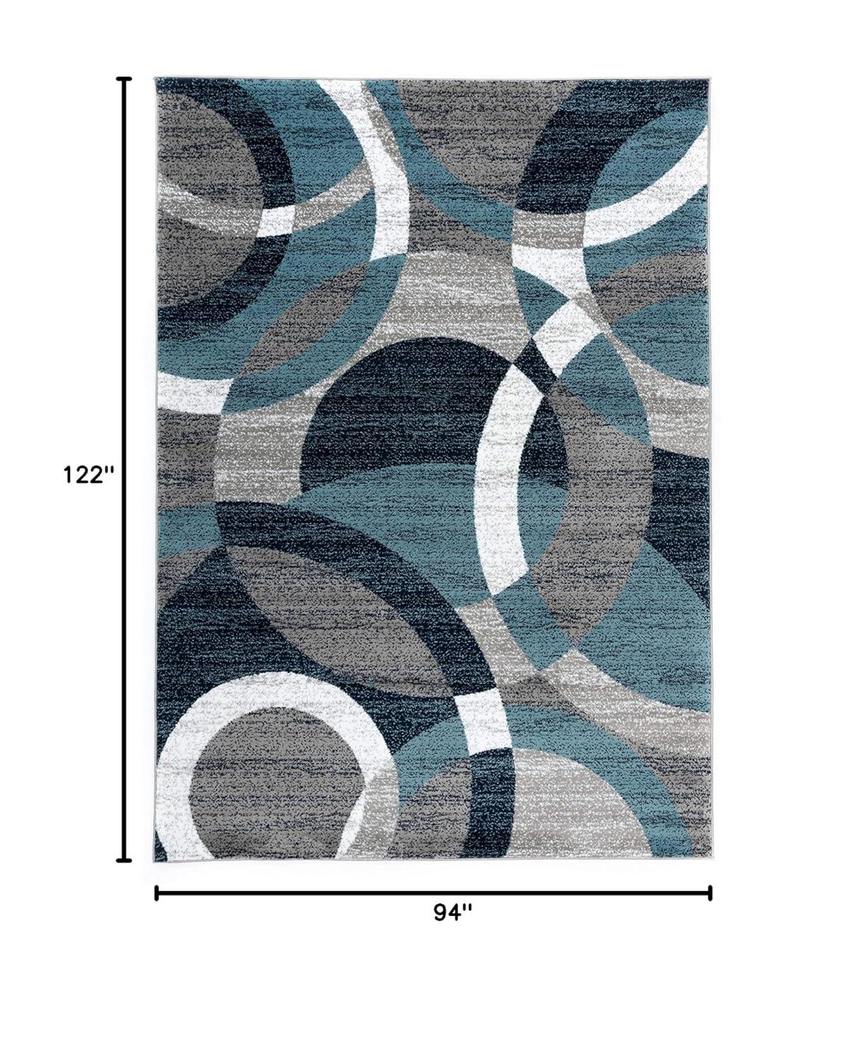 World Rug Gallery Geometric Circles Blue 7'10" x 10'2" Area Rug:  Abstract,  Pet Friendly,  Stain-Resistant,  Low Pile