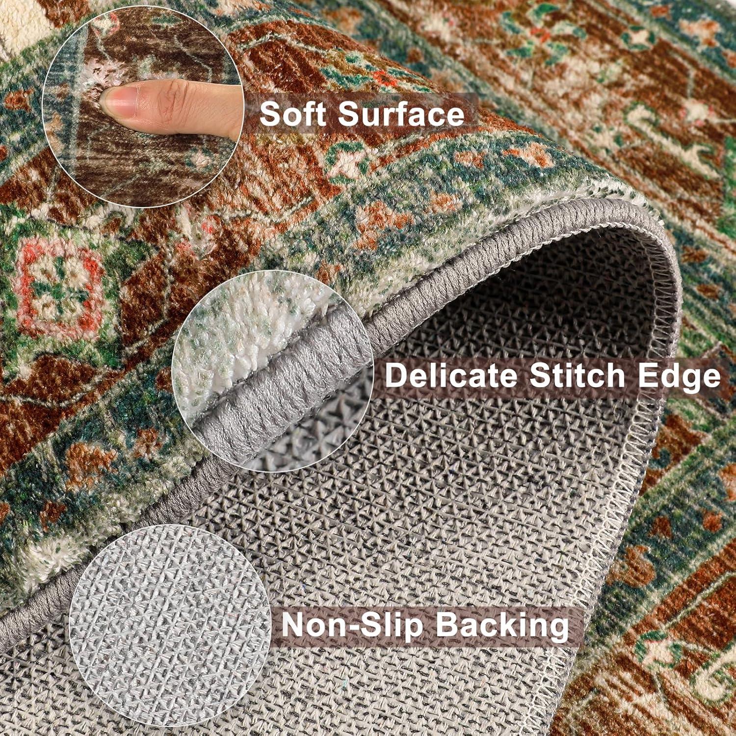 Yamaziot Washable Runner Rug, 2x10 Non-Slip Boho Vintage Hallway Rug Runner with Rubber Backing, Stain Resistant Distressed Carpet Runner for Bedroom, Kitchen, Laundry, Entrance