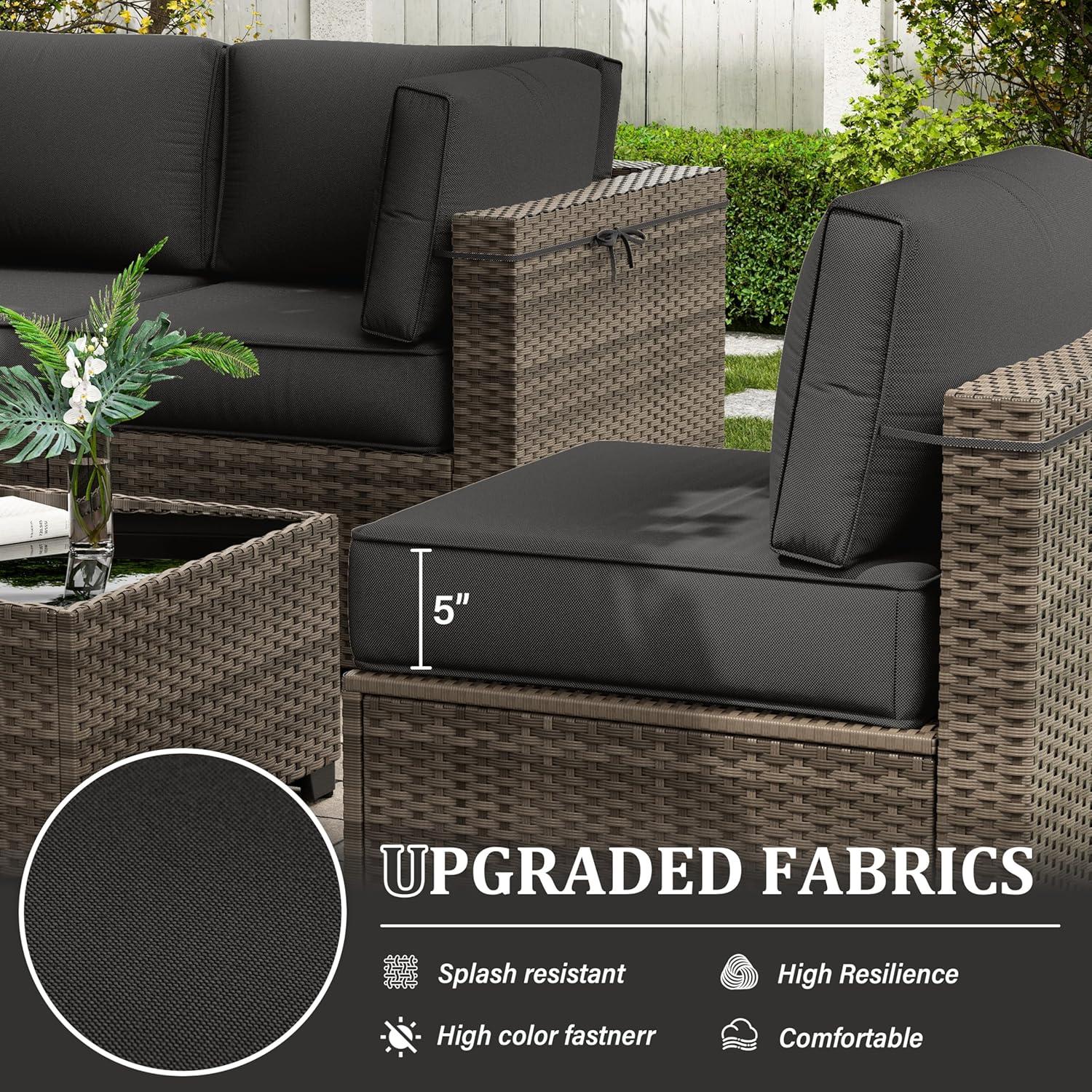 Kimunuk 14 Piece Outdoor Furniture Replacement Cushions, 5" Foam Foam High-Density, Fits 6-Seat Sectional Rattan Conversation Set, Patio Water-Resistant Sofa Cushions, Light Grey