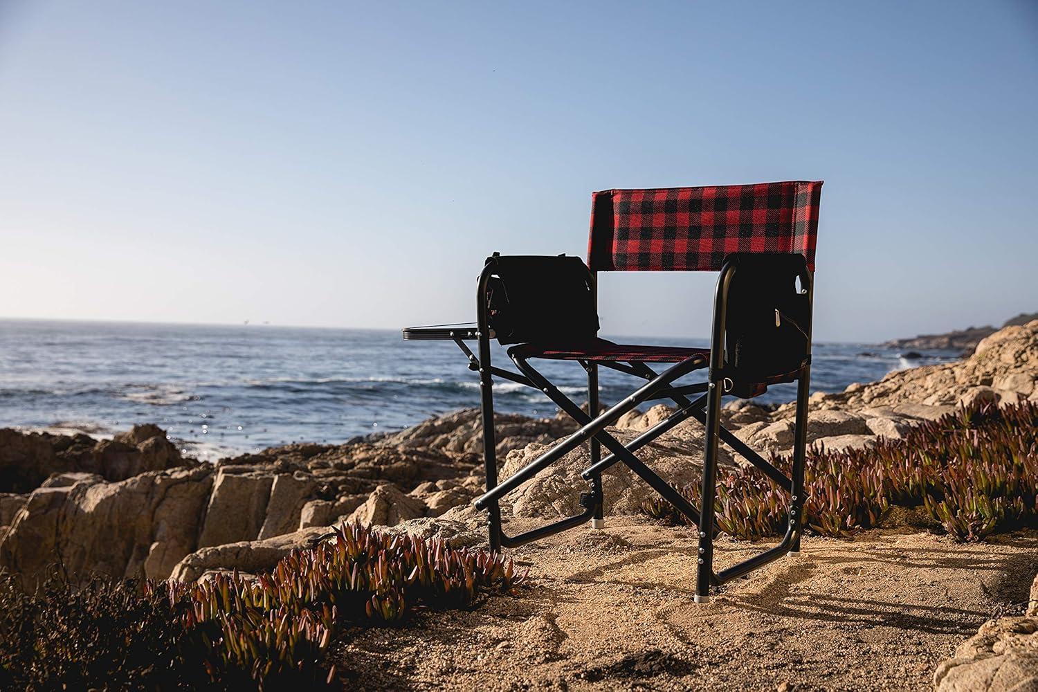 Red & Black Buffalo Plaid Aluminum Outdoor Director's Chair with Side Table