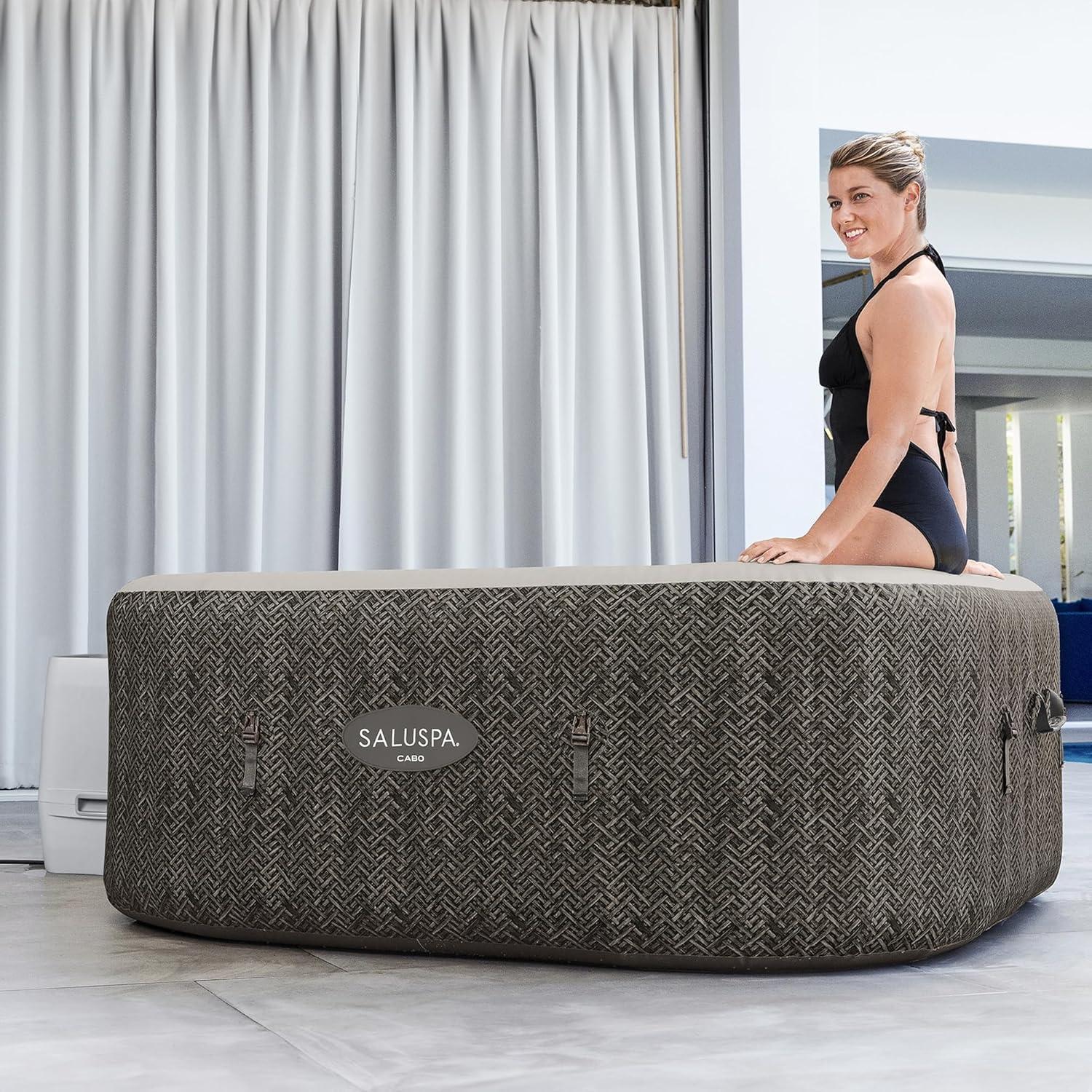 Bestway SaluSpa AirJet 4 to 6 Person Inflatable Hot Tub Square Portable Outdoor Spa with 140 Soothing AirJets and Cover, Brown