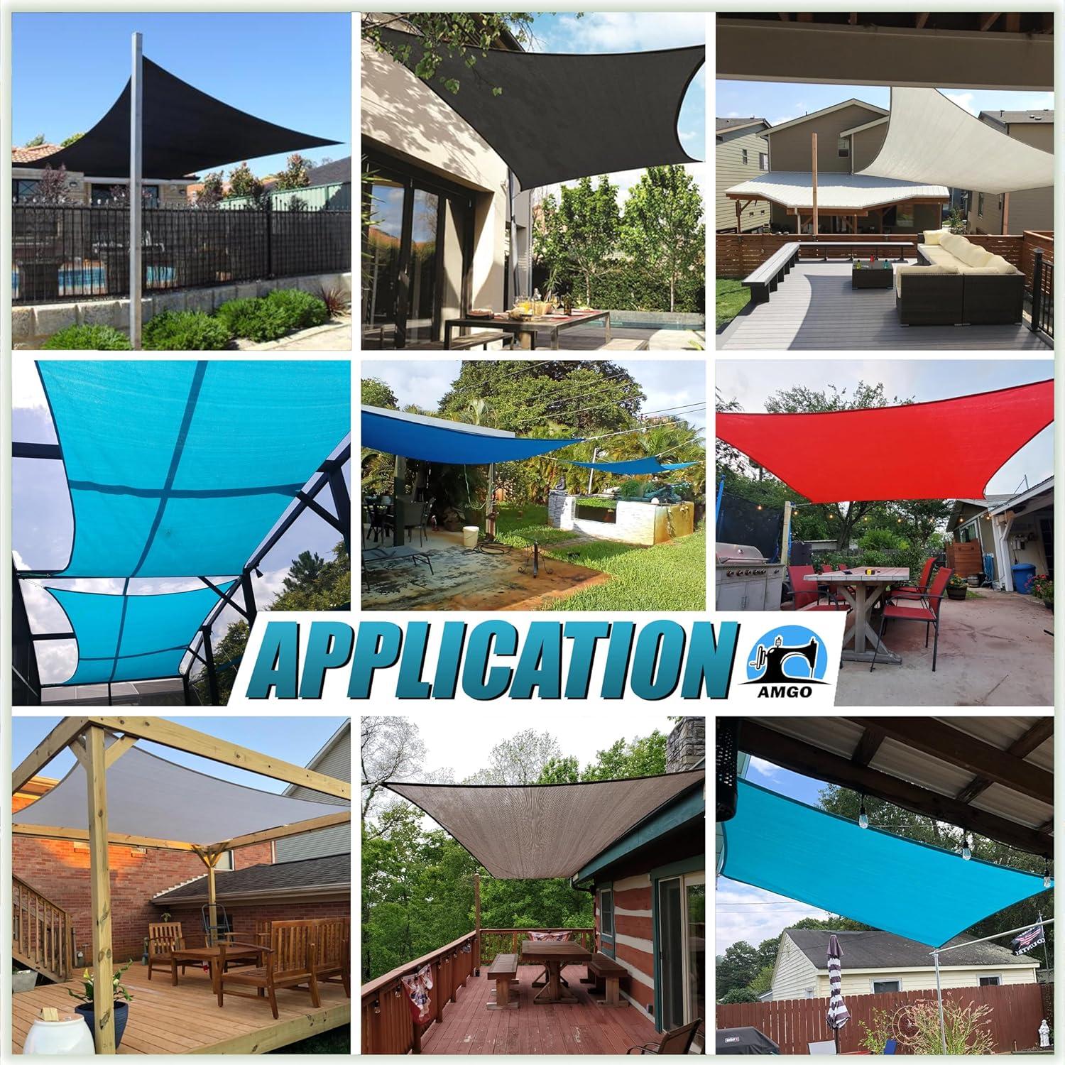 Amgo 12' x 18' Beige Rectangle Sun Shade Sail Canopy Awning UPF50+ AGTAPR0810, 95% UV Blockage, Water & Air Permeable, Commercial and Residential, 3 Years Warranty (We Make Custom Size)