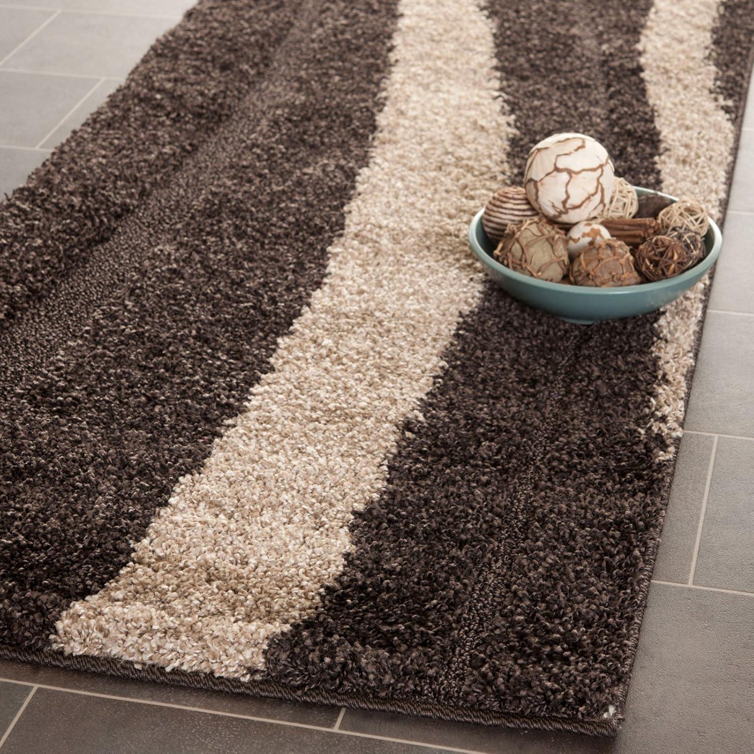Florida Shag SG451 Power Loomed Indoor Area Rug - Cream/Dark Brown - 8'x10' - Safavieh
