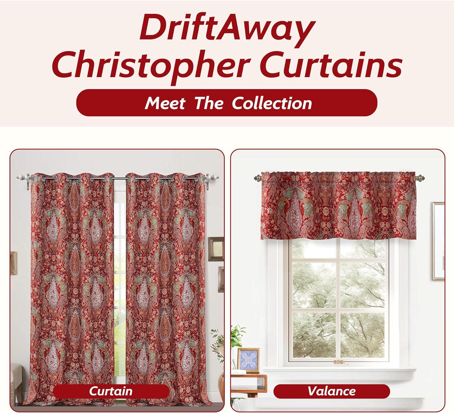 DriftAway Alyssa Jacobean Elegant Floral Leaves Pattern Thermal Insulated Blackout Lined Rod Pocket Window Curtain Valance for Kitchen Café, 52" x 18" Plus 2" Header, Gray, 2 Pack
