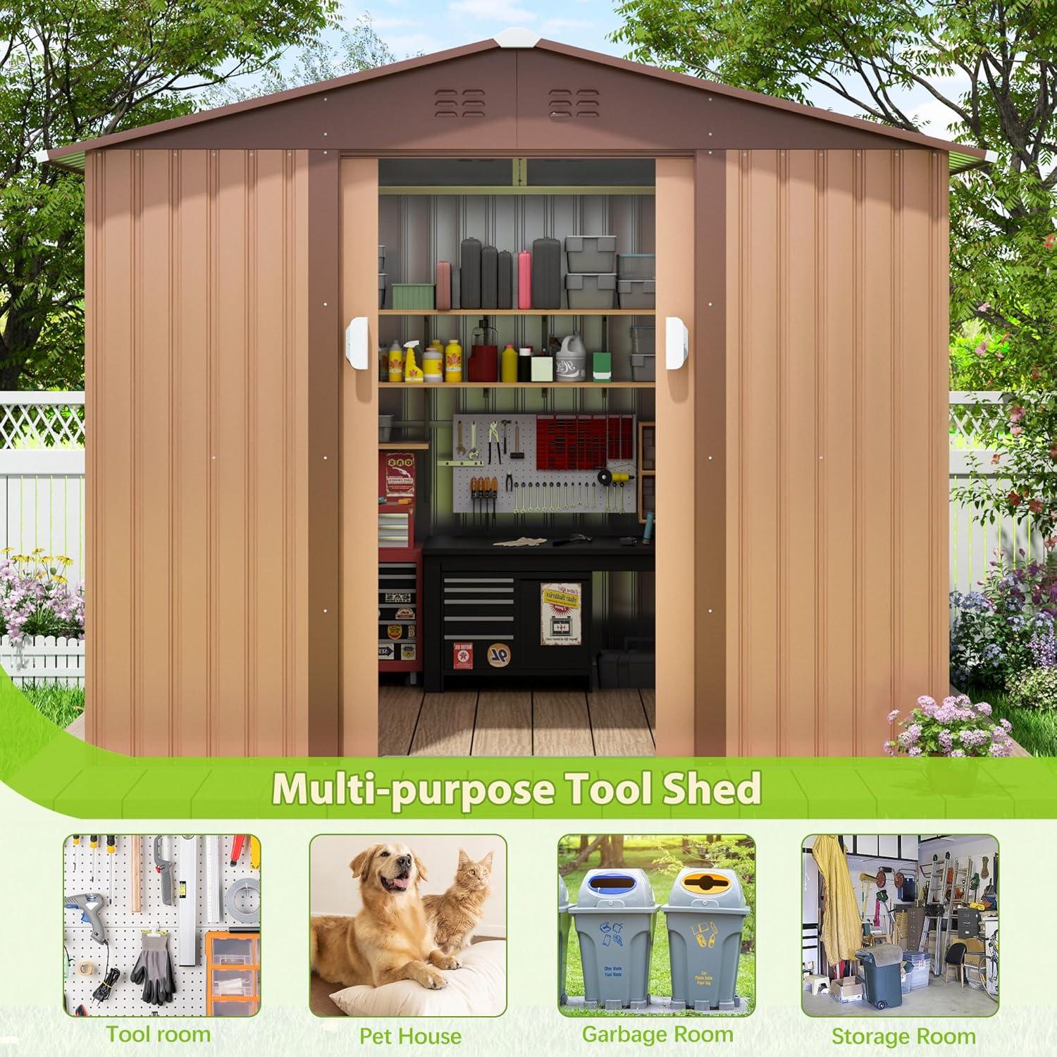 8 ft. W x 8 ft. D Metal Storage Tool Shed Outdoor Storage Shed With Sliding Doors and Vents