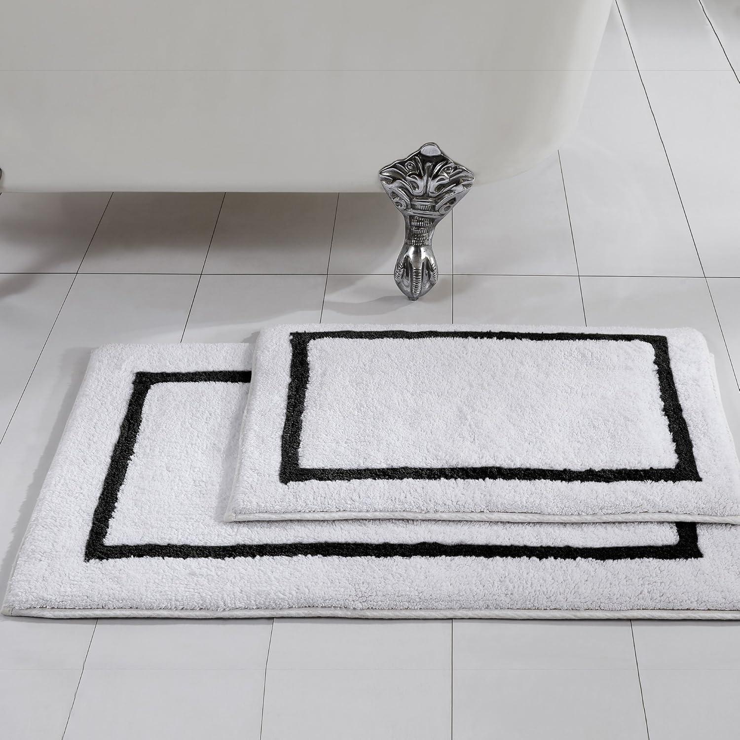 Luxurious Dual-Sided Cotton Bath Rug Set in Sleek Black