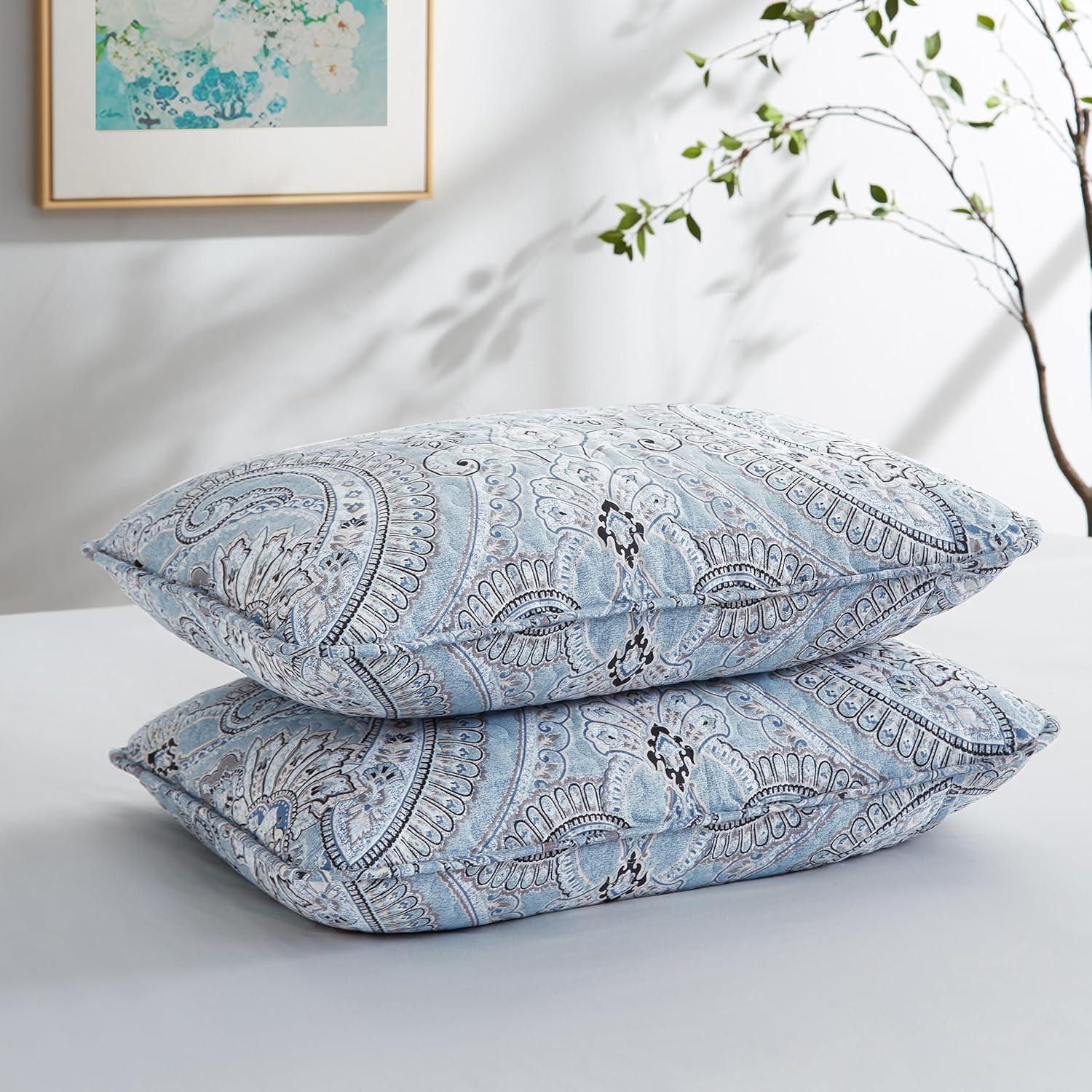 Southshore Fine Living, Inc. Paisley Boho Throw Pillow Covers 20"x26", Quilted Pillow Shams Standard Size Set of 2, Fit Queen or Full Pillows, Complements Boho Bedroom Decor, Aqua Paisley