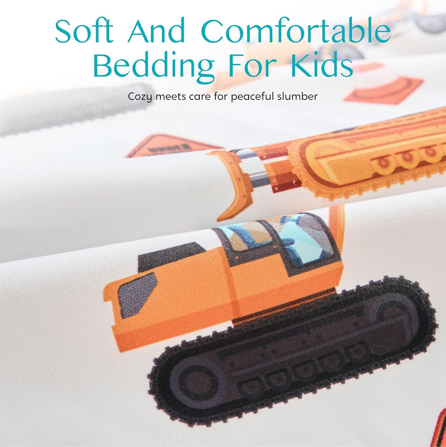 SYNCFUN Kids Full Sheet Set Construction Vehicle - 4 Piece Soft Microfiber Bed Sheets - Cozy Toddler Bedding Set for Boys Girls Teens