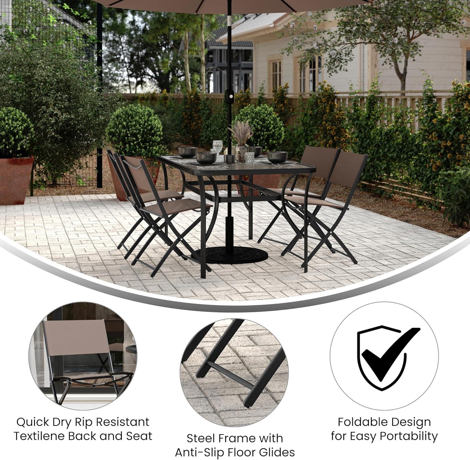 Flash Furniture Brazos Set of 4 Commercial Grade Indoor/Outdoor Folding Chairs with Brown Flex Comfort Material Backs and Seats and Black Metal Frames