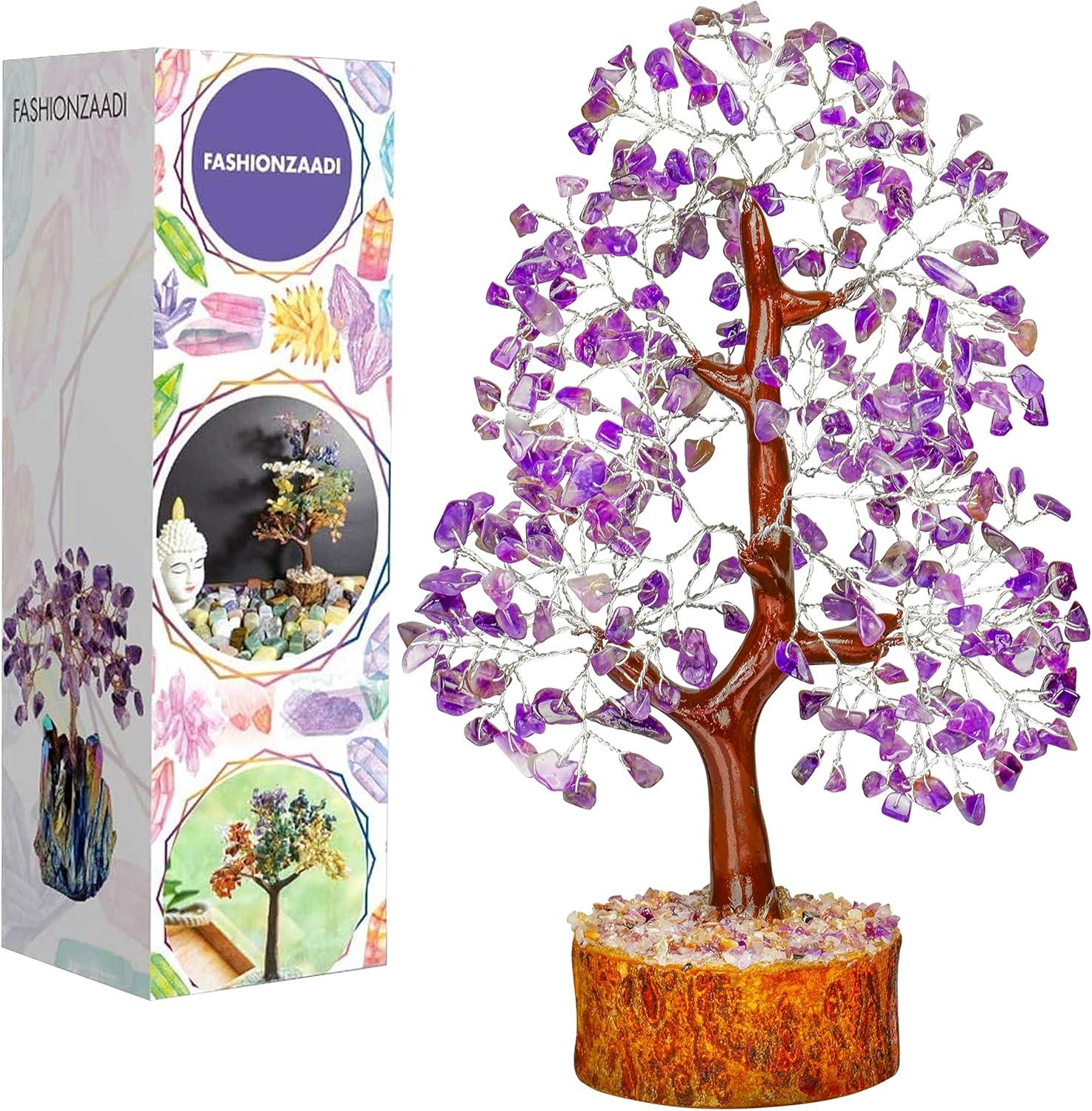 Amethyst Chakra Tree of Life - Crystal Tree for Positive Energy, Feng Shui Decor - Handmade Gemstone Tree, Good Luck Money Bonsai, Purple Healing Crystals, Meditation Stone, Spiritual Mystical Gift