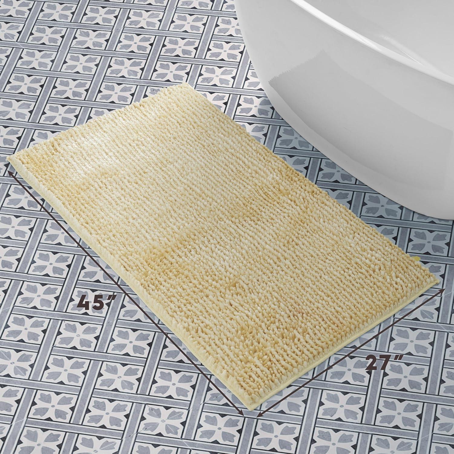 Silky Velvet Yellow Chenille 27" x 45" Bath Mat with Non-Slip Backing