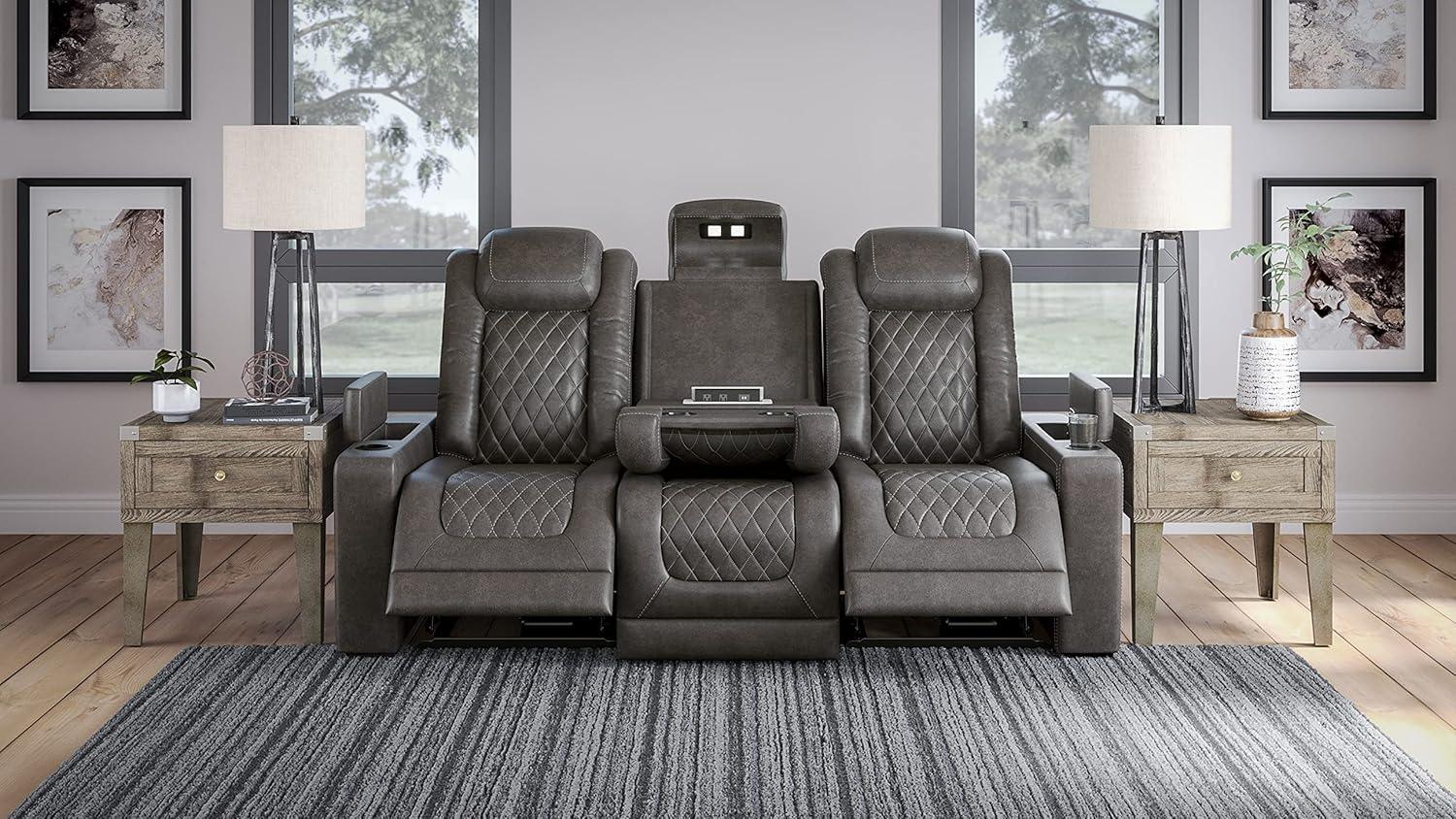 Gray Faux Leather Power Reclining Sofa with Cup Holders