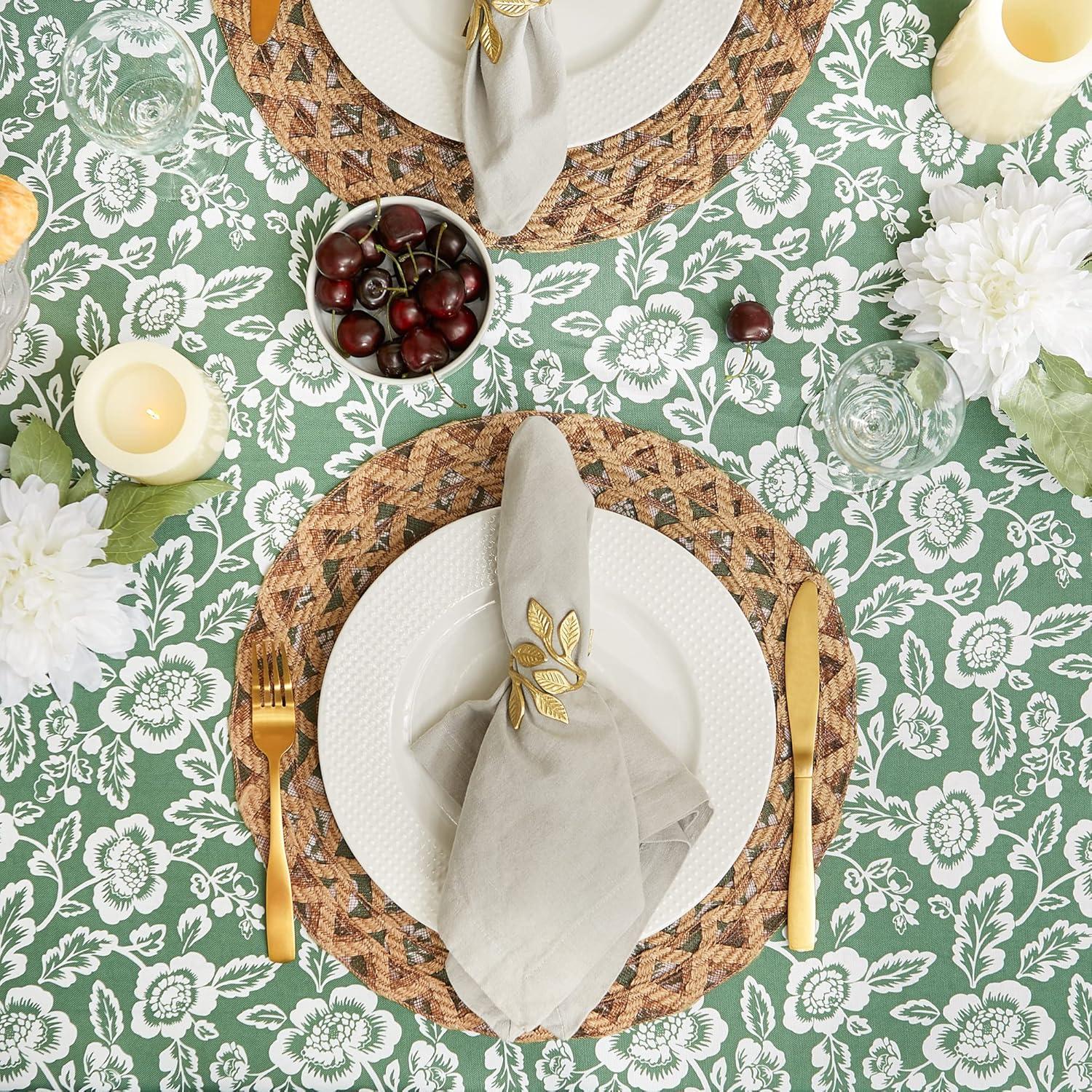Design Imports  Artichoke Green Floral Print Outdoor Tablecloth With Zipper 60X84