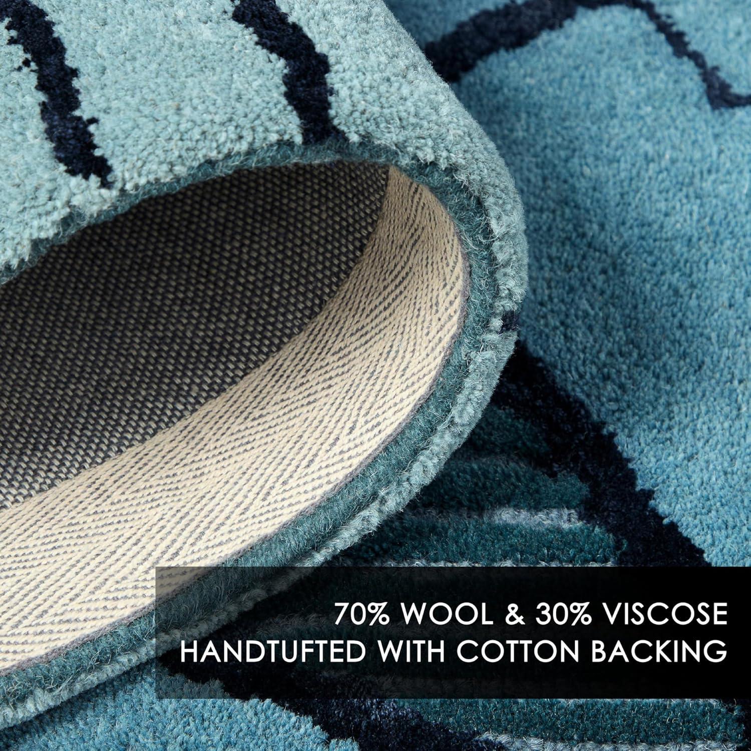 NICOLE MILLER NEW YORK Flora Grandeur Bloom Handcrafted Area Rug, Natural Wool Rug, Bold Floral Rug, Blue, 6'x9'